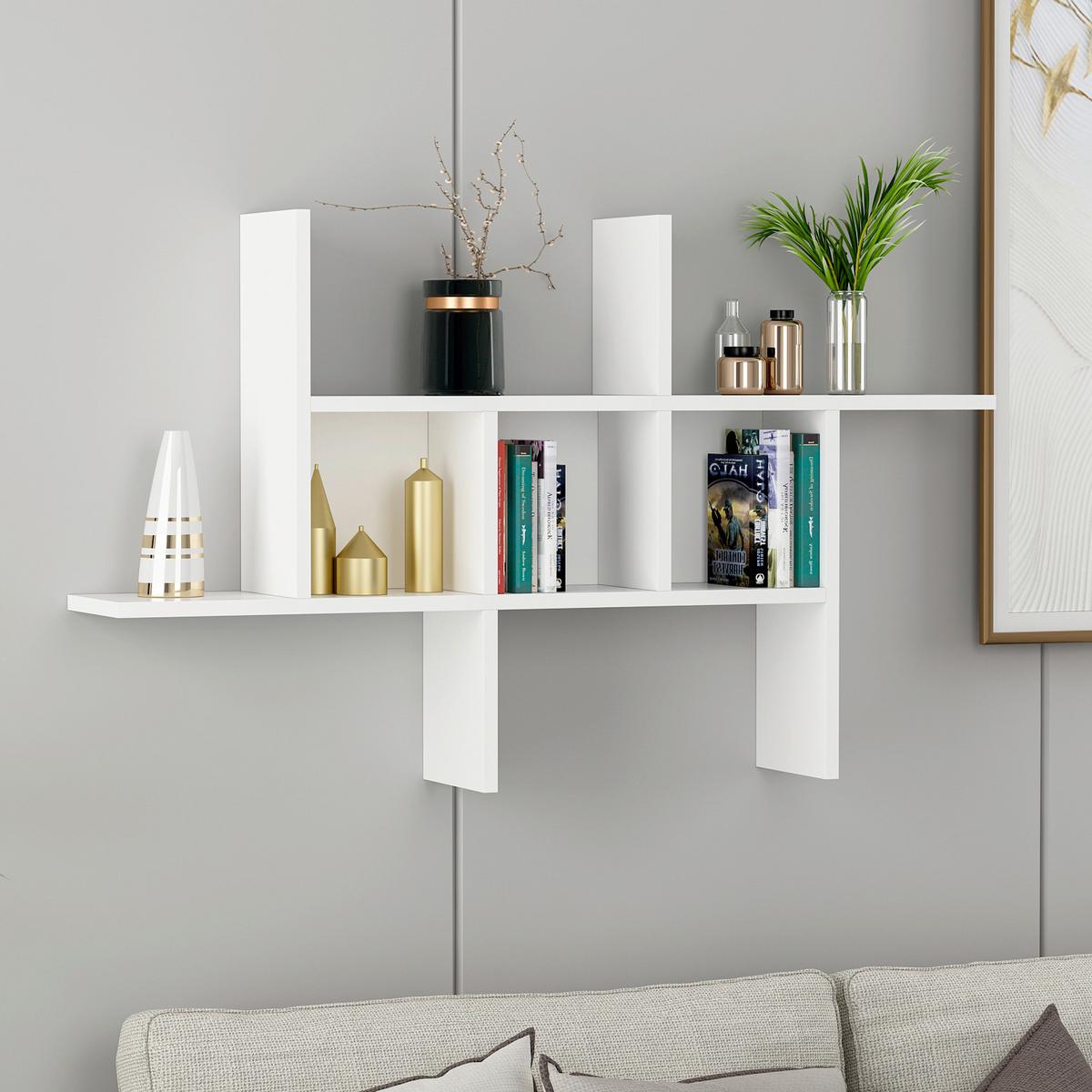 Wandregal Madakaskar Weiß B: 68cm - Weiß, Design, Holzwerkstoff (68/113/20cm) - Livetastic