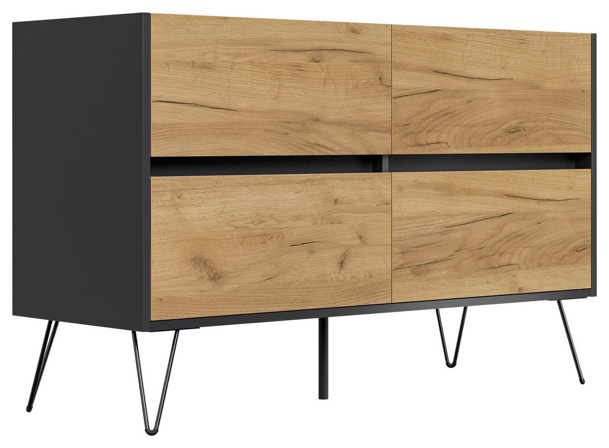 Sideboard Posseik Industrial Graphit/Eichefarben B: 119 cm - Eichefarben/Schwarz, Design, Holzwerkstoff (119/75/42cm) - MID.YOU