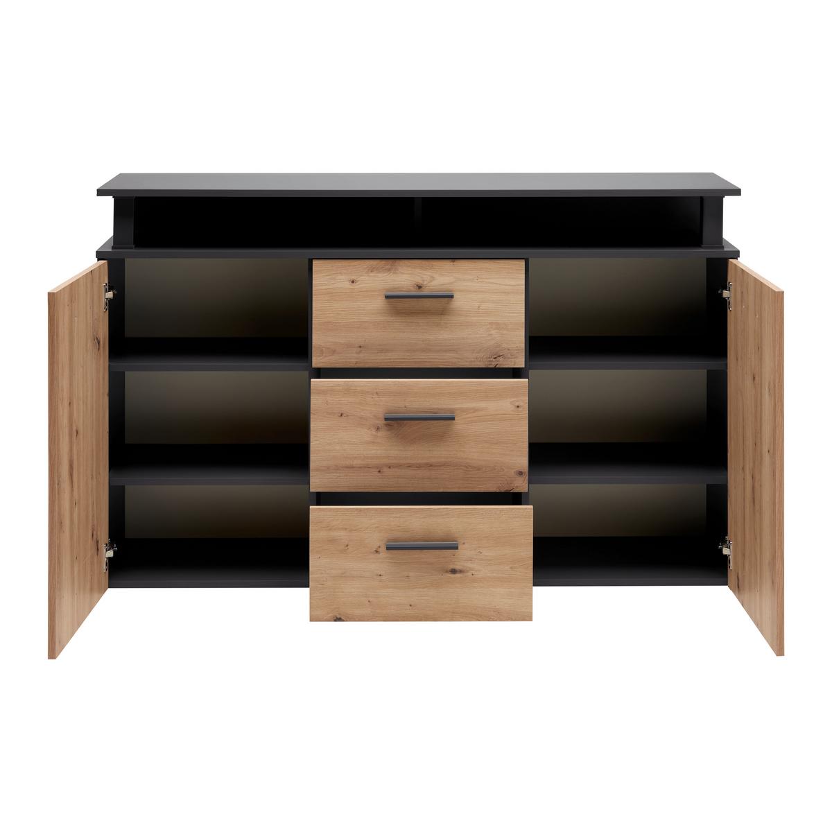 ŠIROKÁ KOMODA MONTANA -EXKLUSIV- - antracitová/dub artisan, Modern, kompozitné drevo/plast (140/90,6/38cm) - Mömax