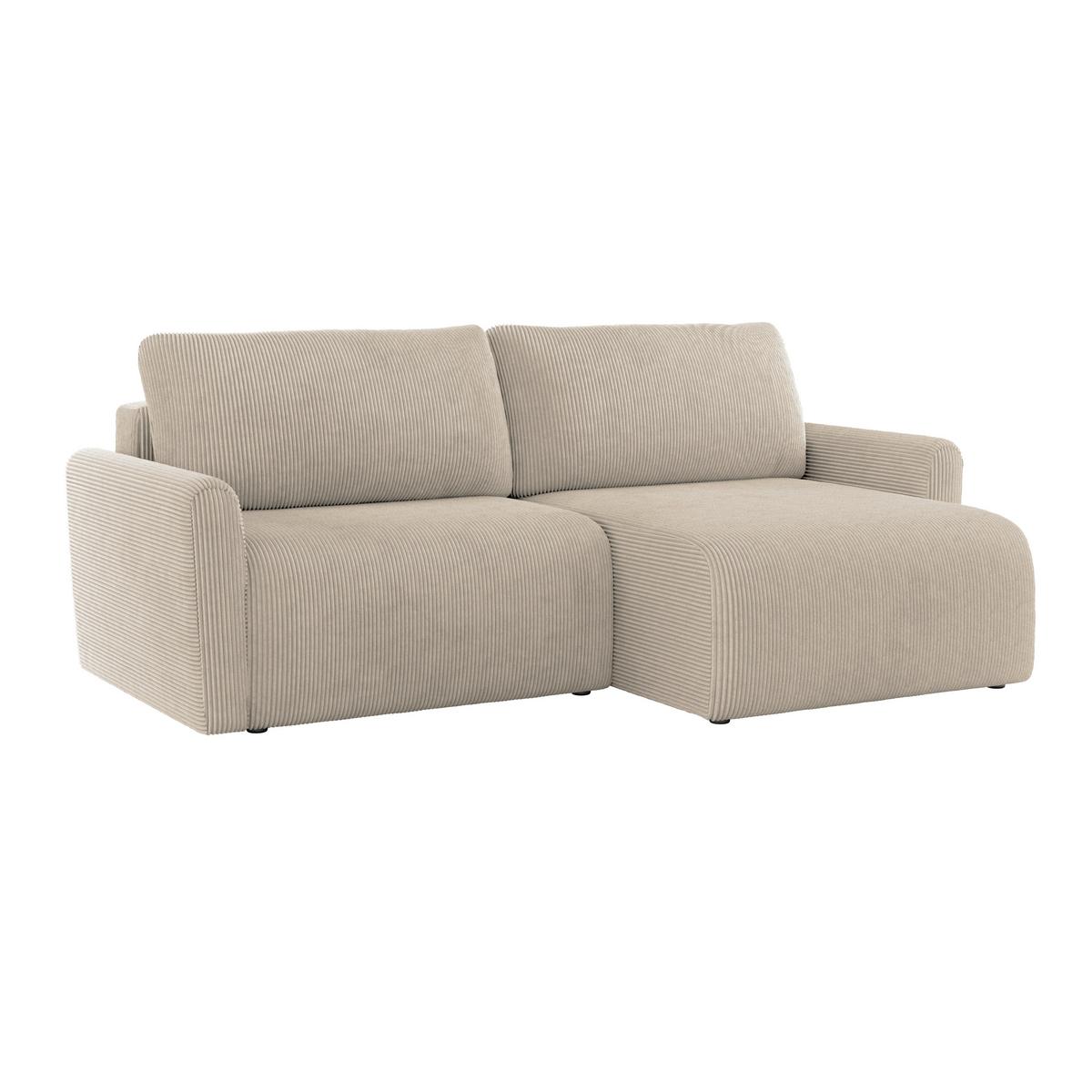 Ecksofa Mit Schlaffunktion & Bettkasten Josh Beige Cord - Beige, Trend, Textil (229/146cm)