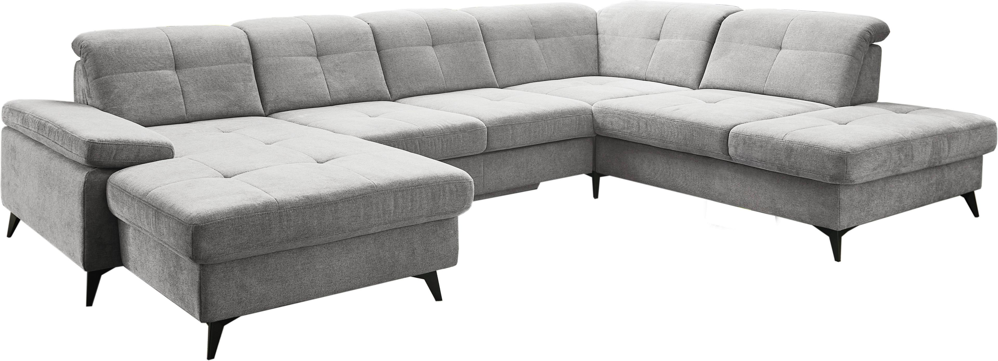 Sedačka SORENA U, pravá, sv.sivá ženilka, s funkciami - čierna/svetlosivá, Modern, kov/textil (198/353/255cm) - Premium Living