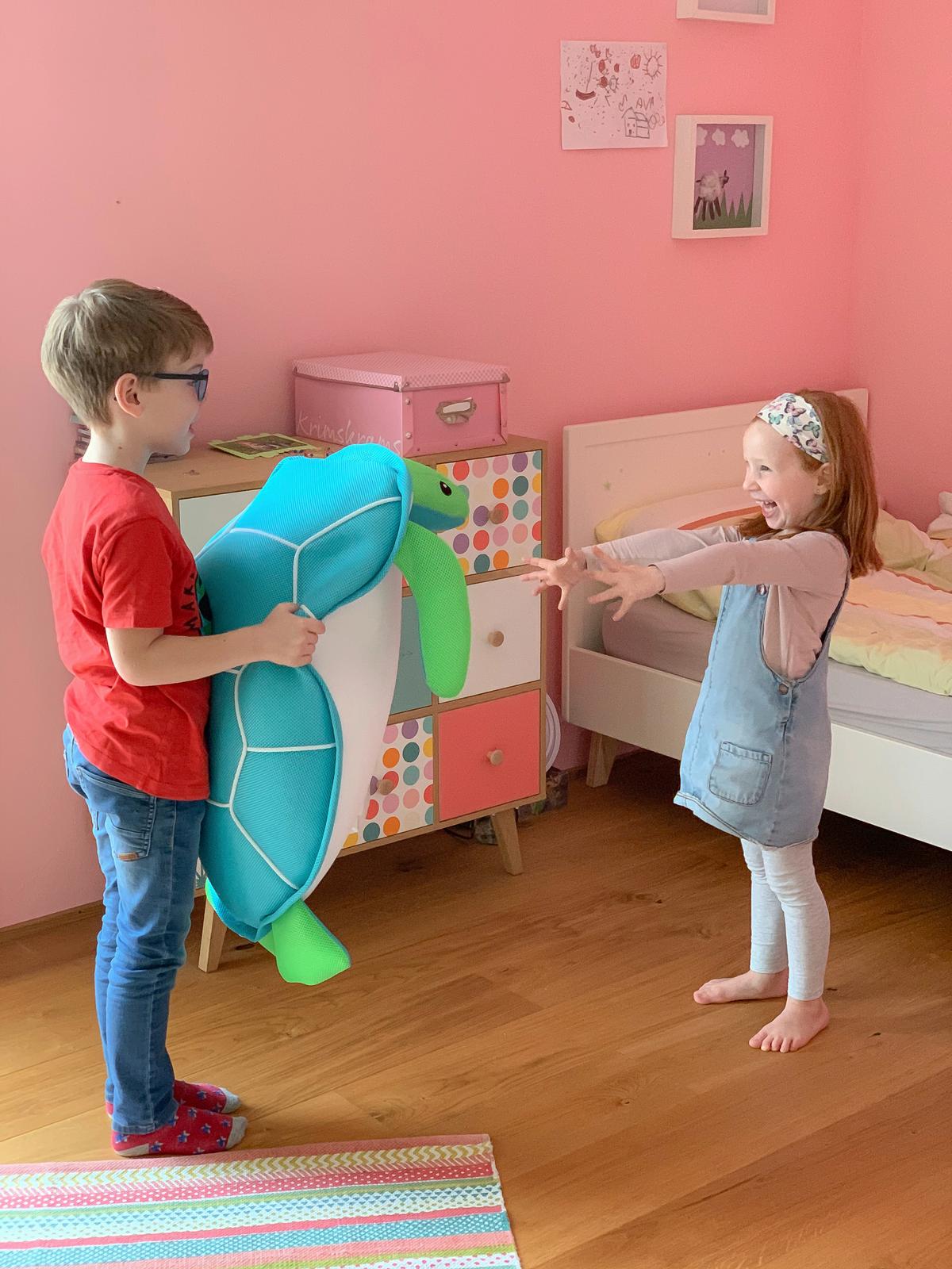 Schwimmtier Schildkröte Hellbau, L/B/H: 82x100x15cm - Hellblau, KONVENTIONELL, Textil (82/100/15cm)