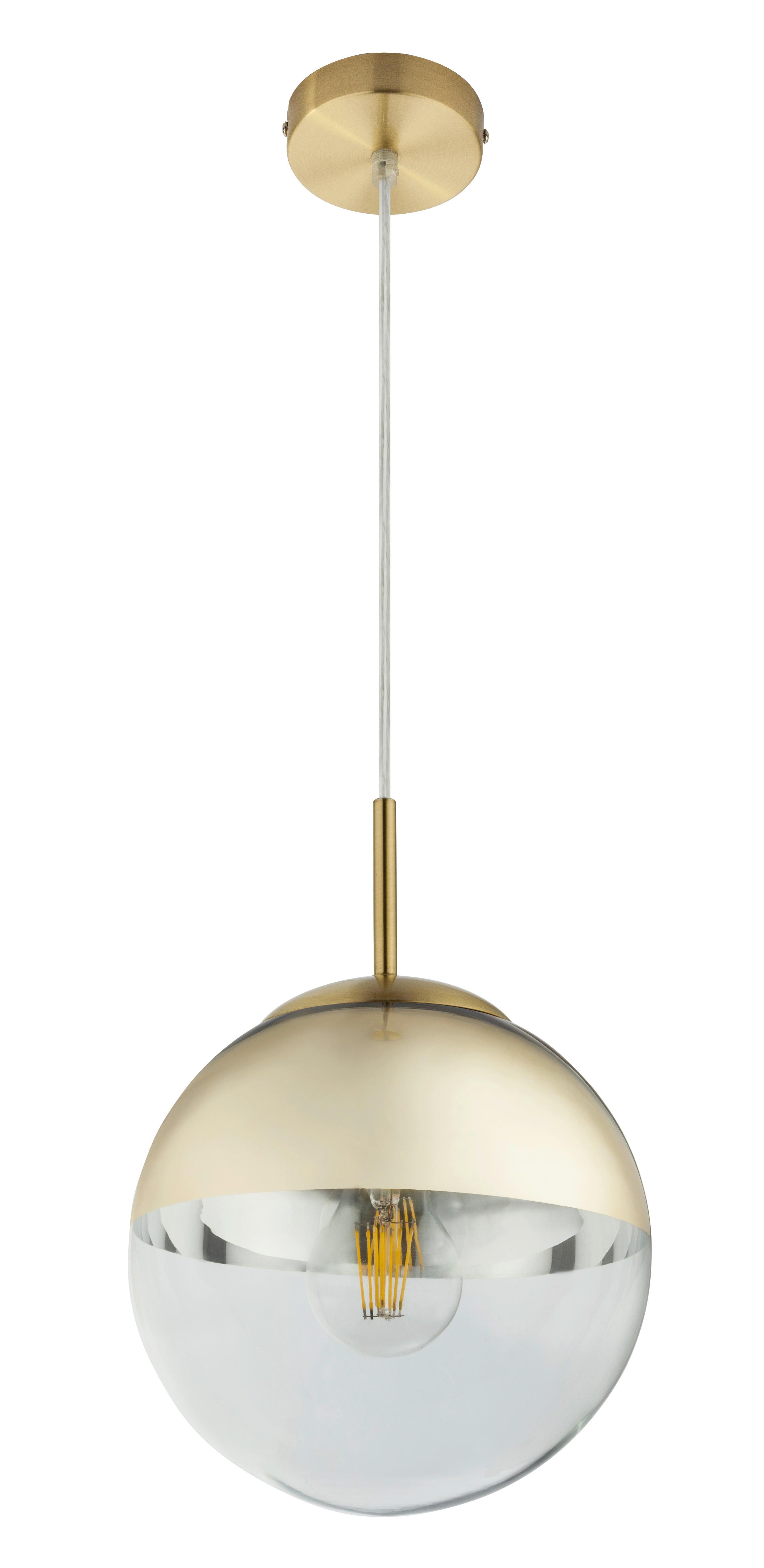 Hängeleuchte H: 120 cm 1-Flammig - Transparent/Goldfarben, Design, Glas/Metall (20/20/120cm) - Globo