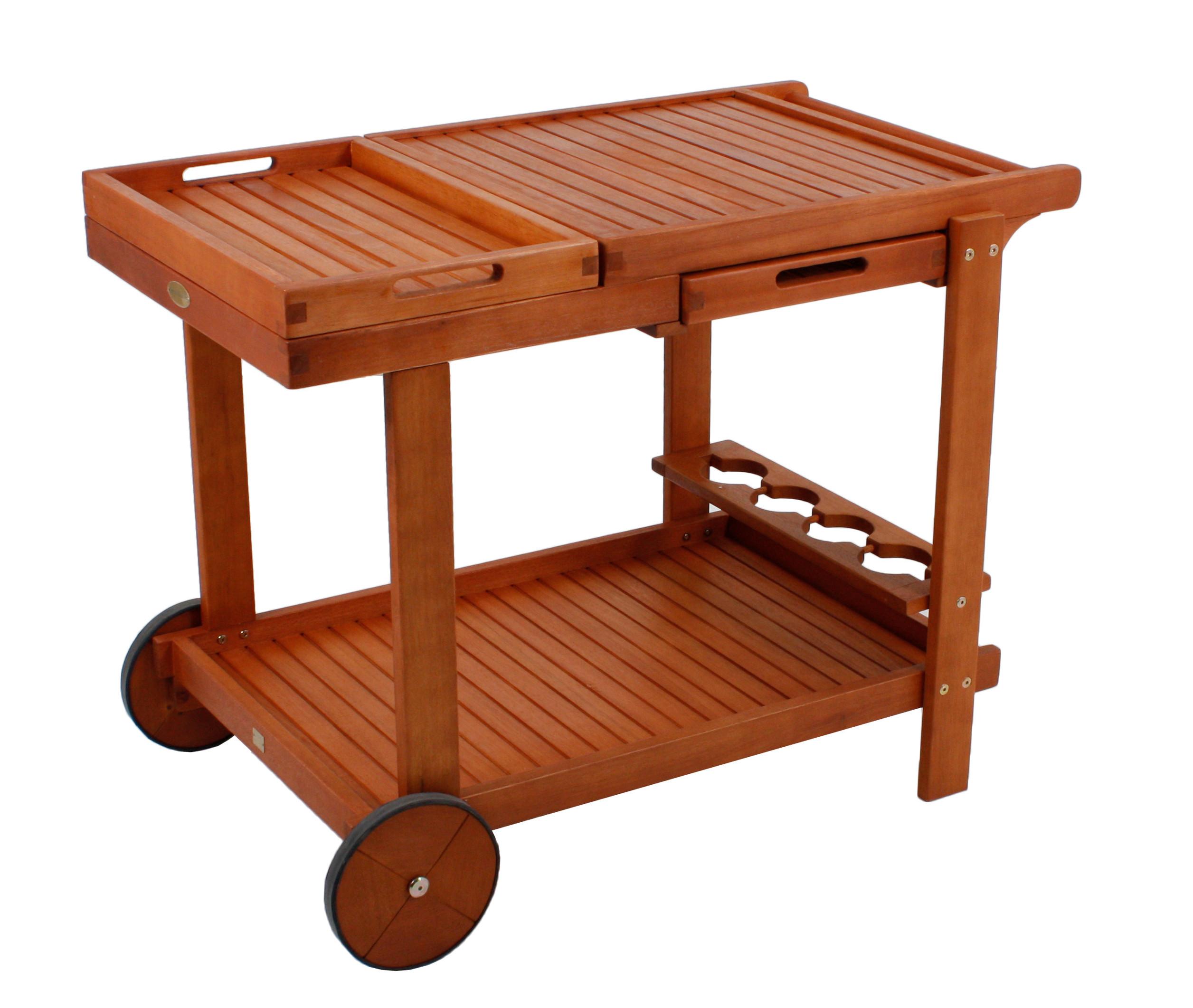 Servierwagen Eukalyptusholz Hayward mit Flaschenfach - Eukalyptusholzfarben, Basics, Holz (60/76/100cm) - Gardenson