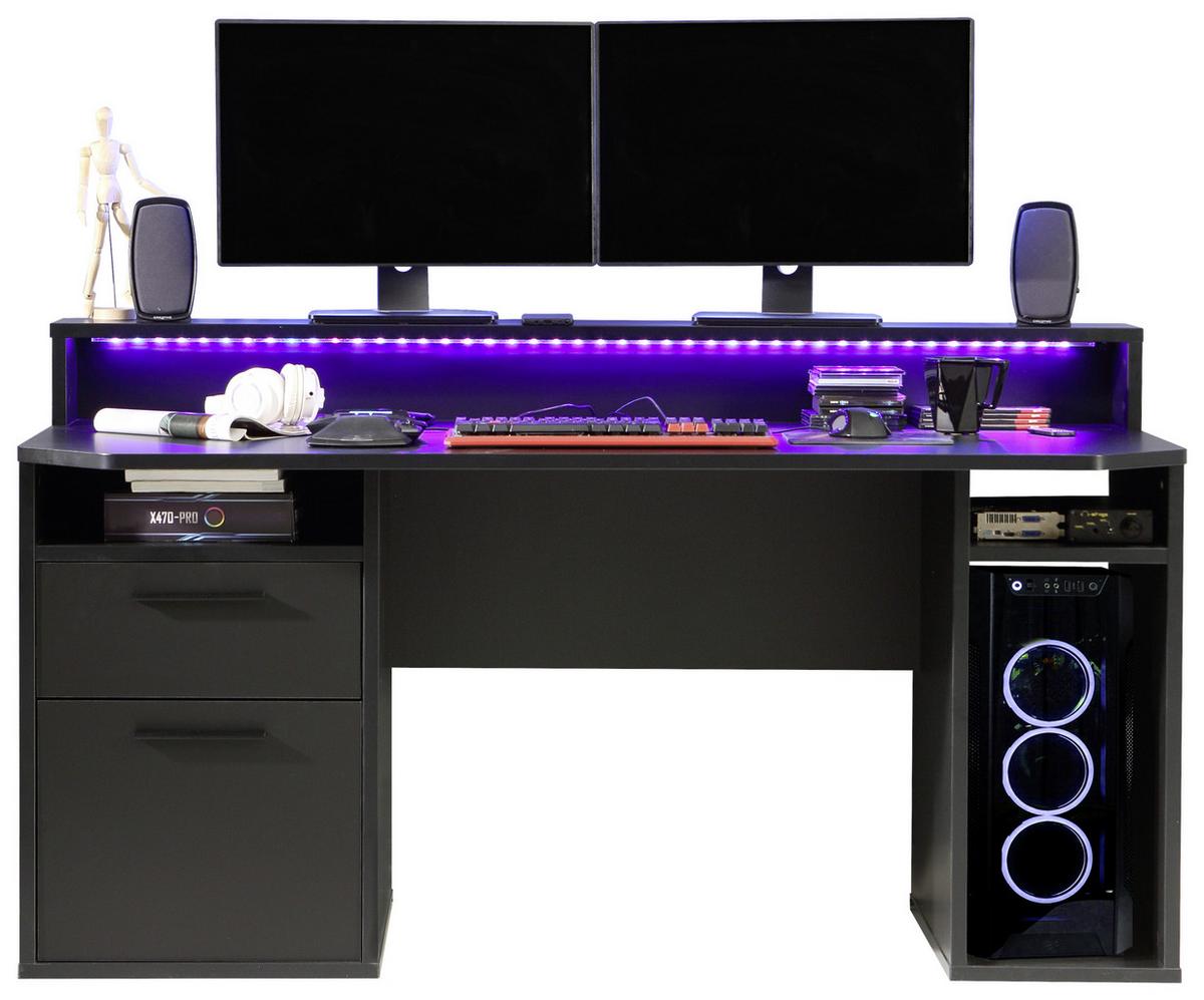 Gaming Tisch Mit Stauraum B 160cm H 91cm Tezaur - Schwarz, MODERN, Holzwerkstoff/Kunststoff (160/72/91cm) - MID.YOU