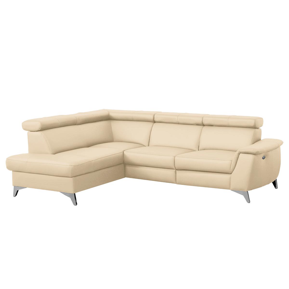 Ecksofa Lince Beige S: 197x257 cm - Chromfarben/Beige, Design, Leder/Textil (197/257cm) - Livetastic