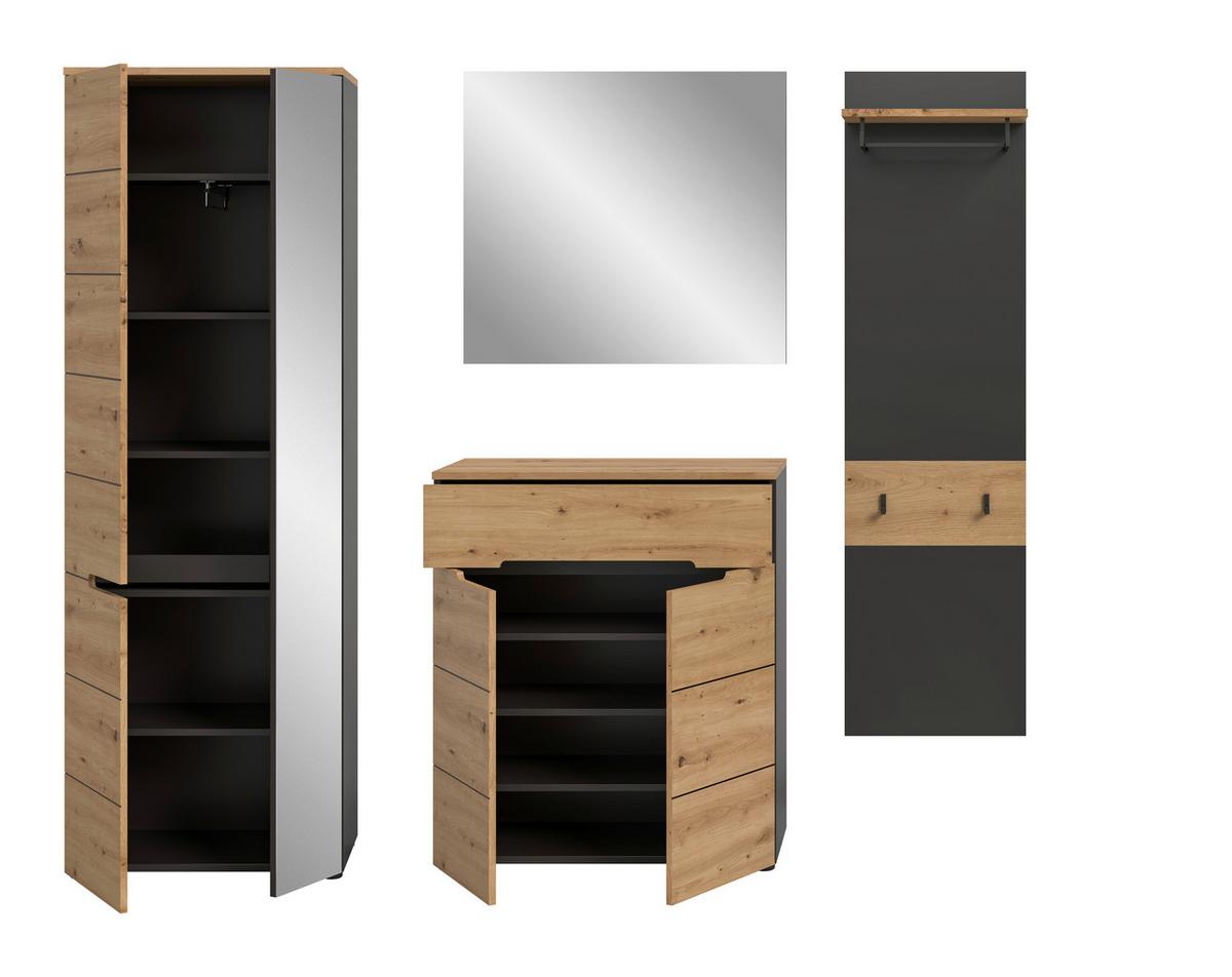 Garderobe Canu 4-teilig Eiche Artisan/grau B: 220 Cm - Eiche Artisan, Design, Holzwerkstoff (220/190/37cm) - Livetastic