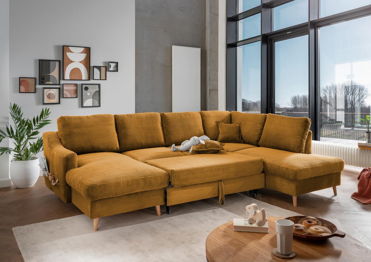 Wohnlandschaft Valentina - Goldfarben/Naturfarben, KONVENTIONELL, Textil (150/301/200cm) - P & B