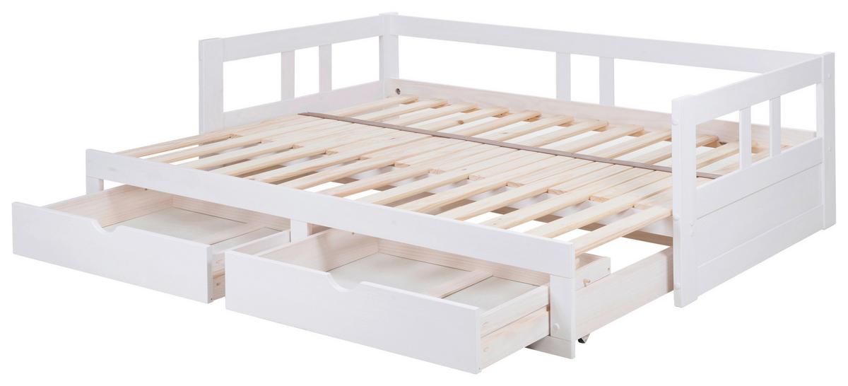 Ausziehbett Mit Lattenrost 205,5x100 Cm Livio Weiß - Weiß/Naturfarben, ROMANTIK / LANDHAUS, Holz/Holzwerkstoff (90/200cm) - MID.YOU