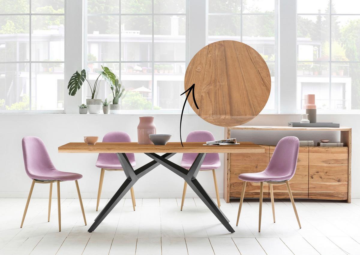ESSTISCH Schwarz/Naurfarben L: 220cm - Schwarz/Naturfarben, MODERN, Holz/Metall (220/100/73cm) - MID.YOU