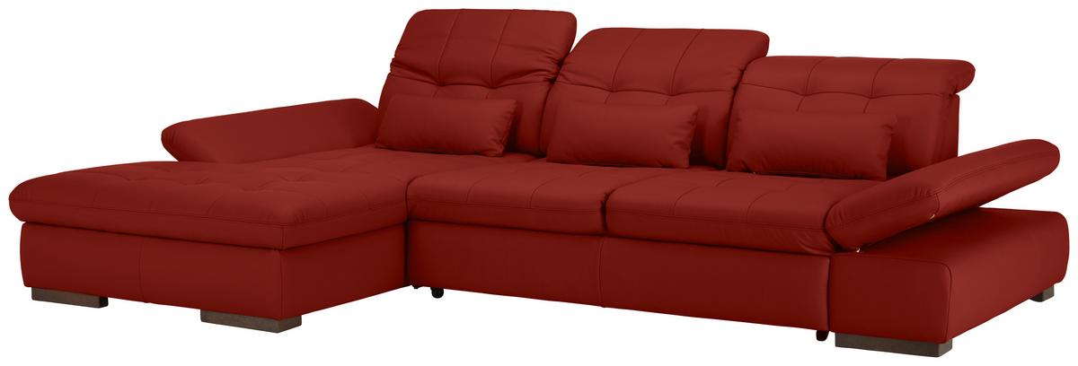 Rohová sedačka SANFINO, ľavá, červená pravá koža - chrómová/červená, Konventionell, kov/koža (199/79-96/305cm) - Premium Living