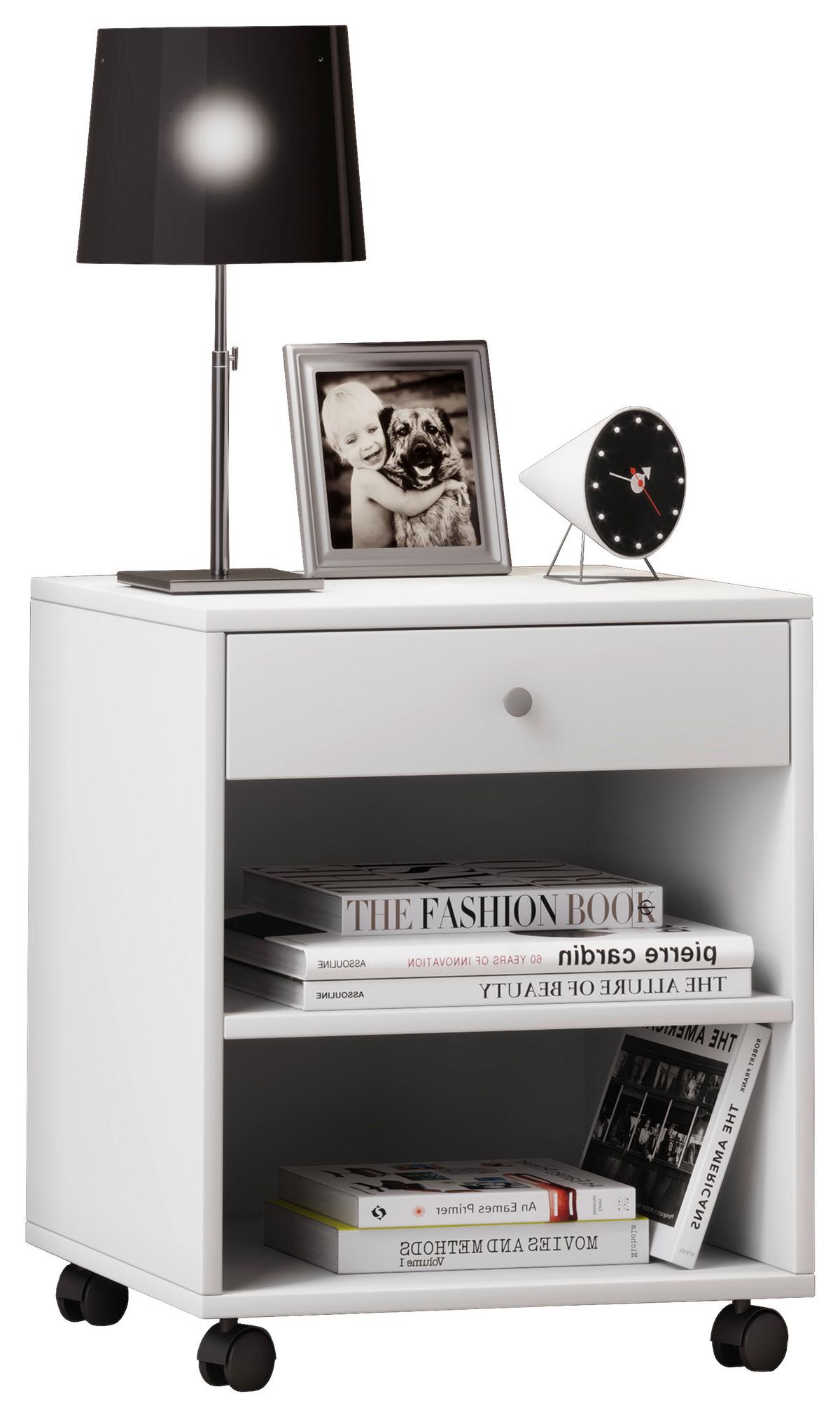 Nachkästchen Weiß H: 54 Cm Rolda - Silberfarben/Weiß, MODERN, Holzwerkstoff (45/54/38cm) - MID.YOU