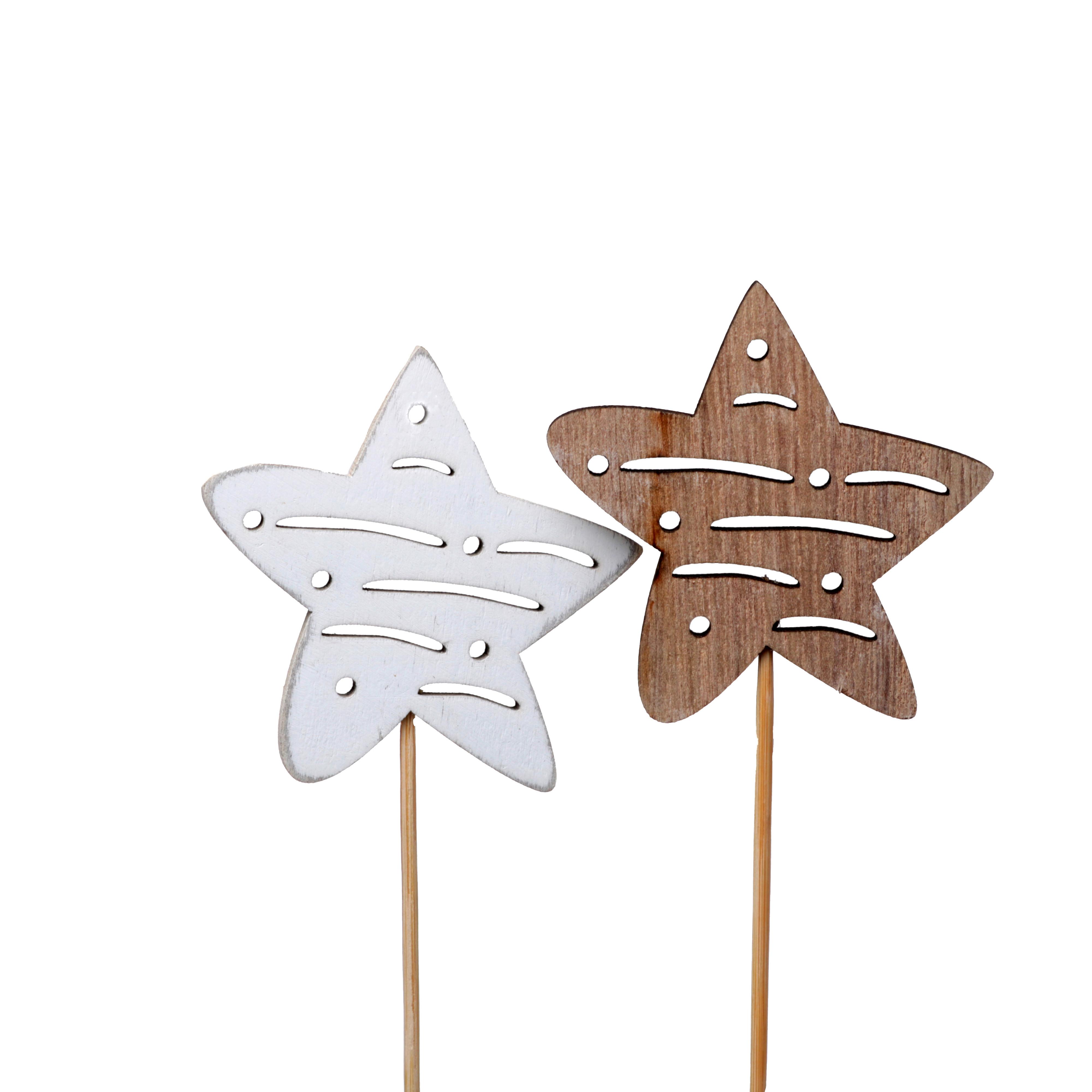 Gartenstecker Pick Stern - Naturfarben/Weiß, Basics, Holz (6,5/0,5/30,5cm) - Luca Bessoni
