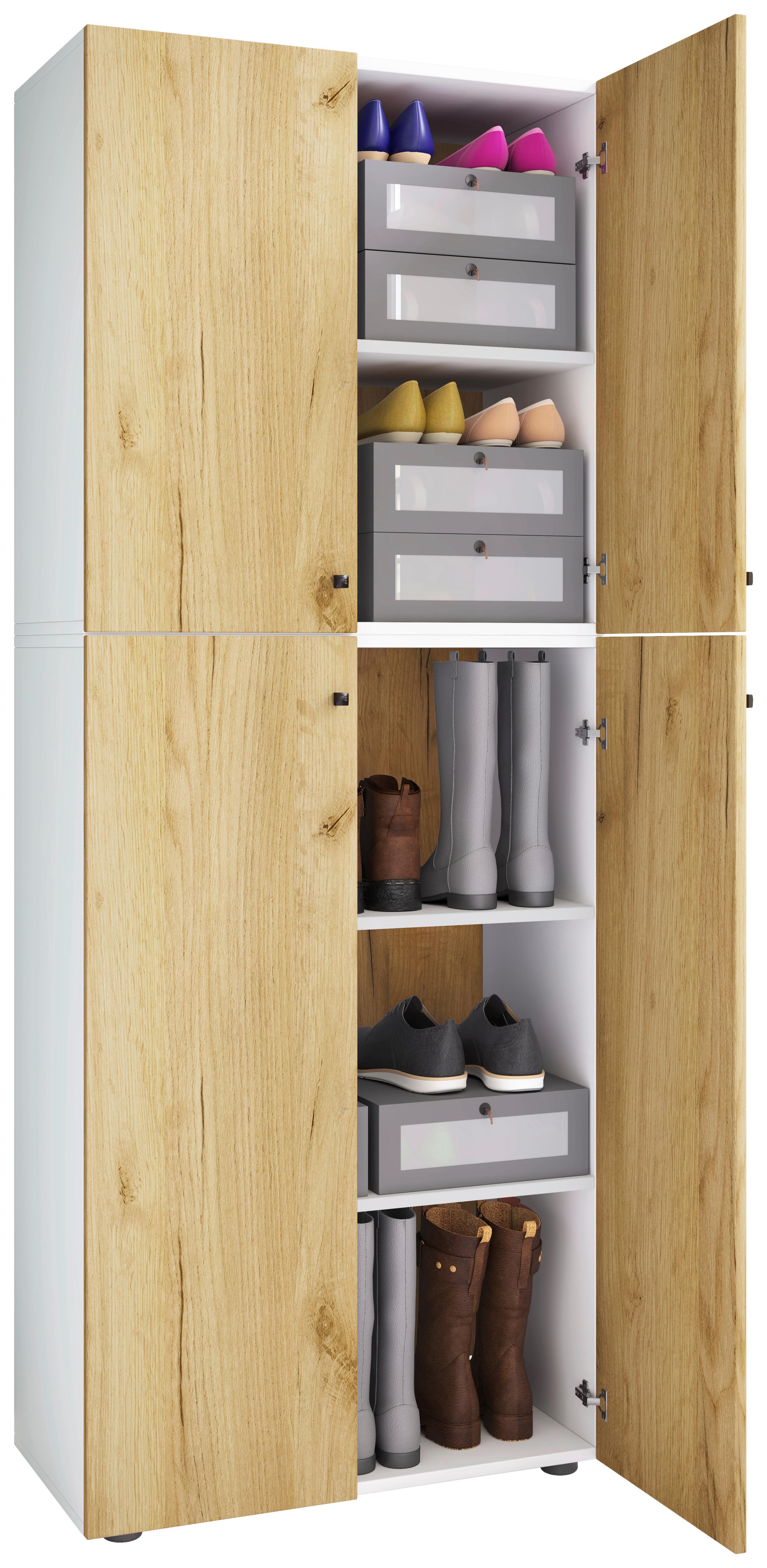 Schuhschrank Lona Weiß Honigeiche Dekor - Honigeiche/Schwarz, Design, Holzwerkstoff (70/182/39cm) - MID.YOU