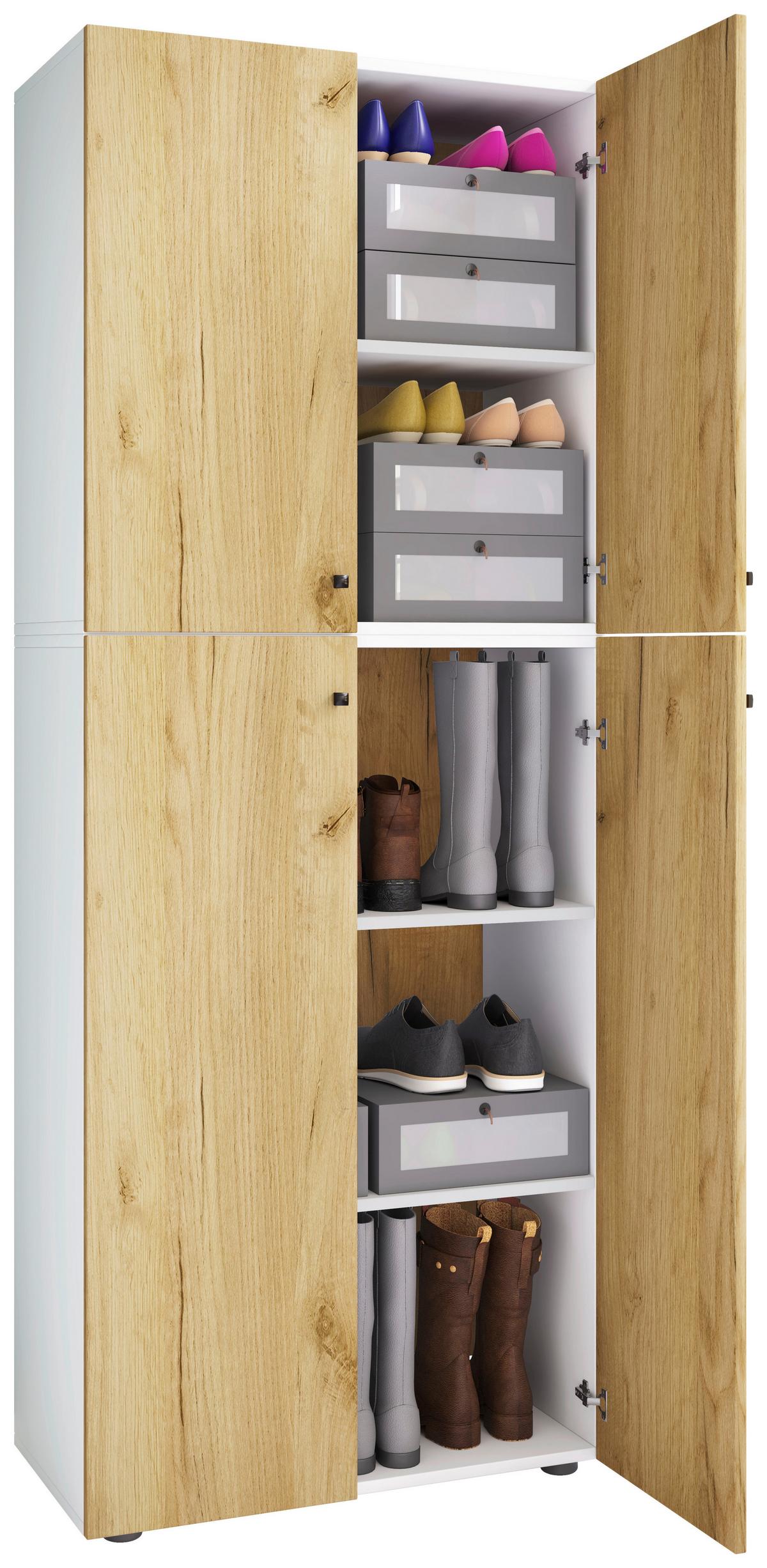 Schuhschrank Lona Weiß Honigeiche Dekor - Honigeiche/Schwarz, Design, Holzwerkstoff (70/182/39cm) - MID.YOU