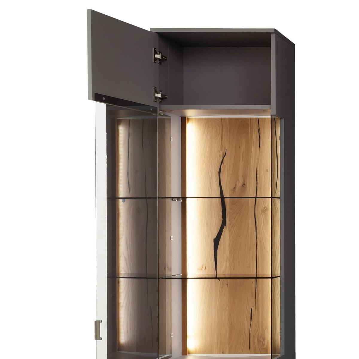 Wohnkombination teilmassiv 3--teilig. Sevilla Grau/Eiche - Eichefarben/Schwarz, Design, Glas/Holzwerkstoff (316/207/50cm) - MID.YOU