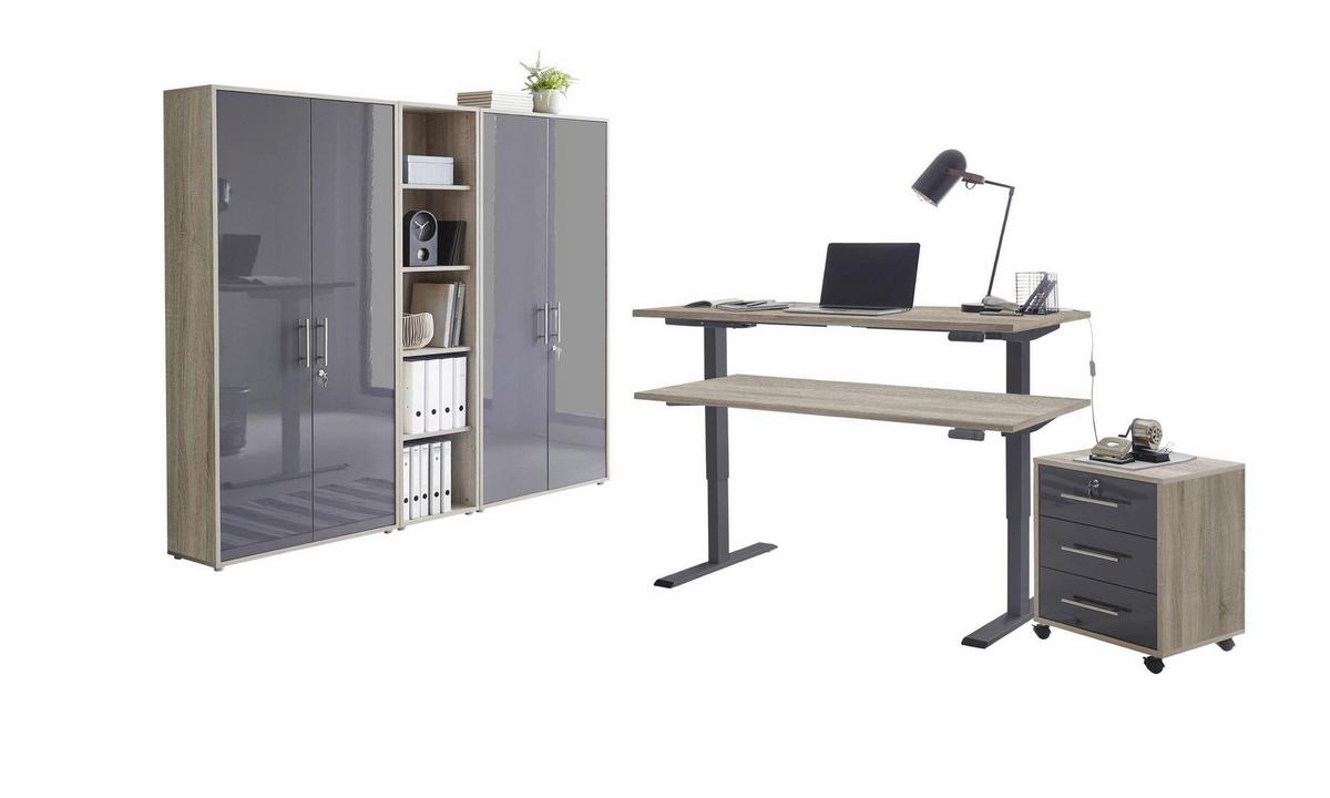 Büro Office Edition Anthr. Hg/sonoma Eiche Dekor - Anthrazit Hochglanz/Sonoma Eiche, MODERN, Holzwerkstoff/Metall - MID.YOU