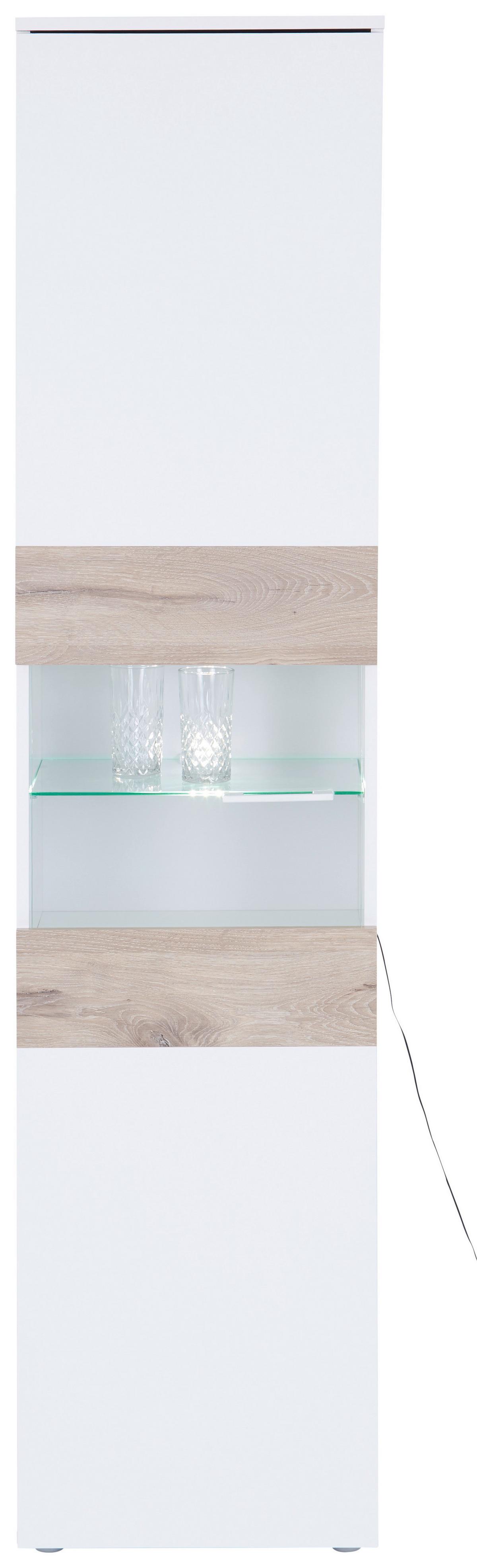 Vitrine Alex - Eichefarben/Weiß, KONVENTIONELL, Glas/Holzwerkstoff (45/195/37cm)