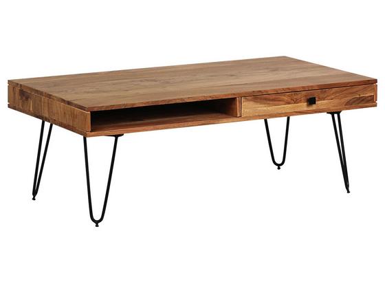 Massiver Couchtisch Holz mit Ablagefach Bagli, Akazie - Schwarz/Akaziefarben, Design, Holz/Metall (117/60/43cm) - Livetastic Massiver Couchtisch Holz mit Ablagefach Bagli, Akazie - Schwarz/Akaziefarben, Design, Holz/Metall (117/60/43cm) - Livetastic