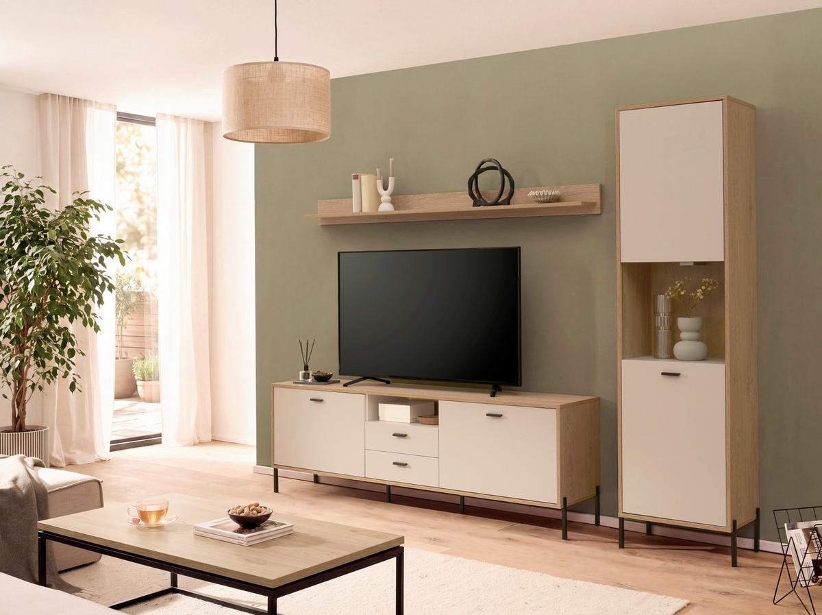 Wohnwand Fredericia Kaschmir/Eichefarben B: 259 cm - Kaschmir/Eichefarben, Design, Holzwerkstoff (259/206/40cm) - MID.YOU