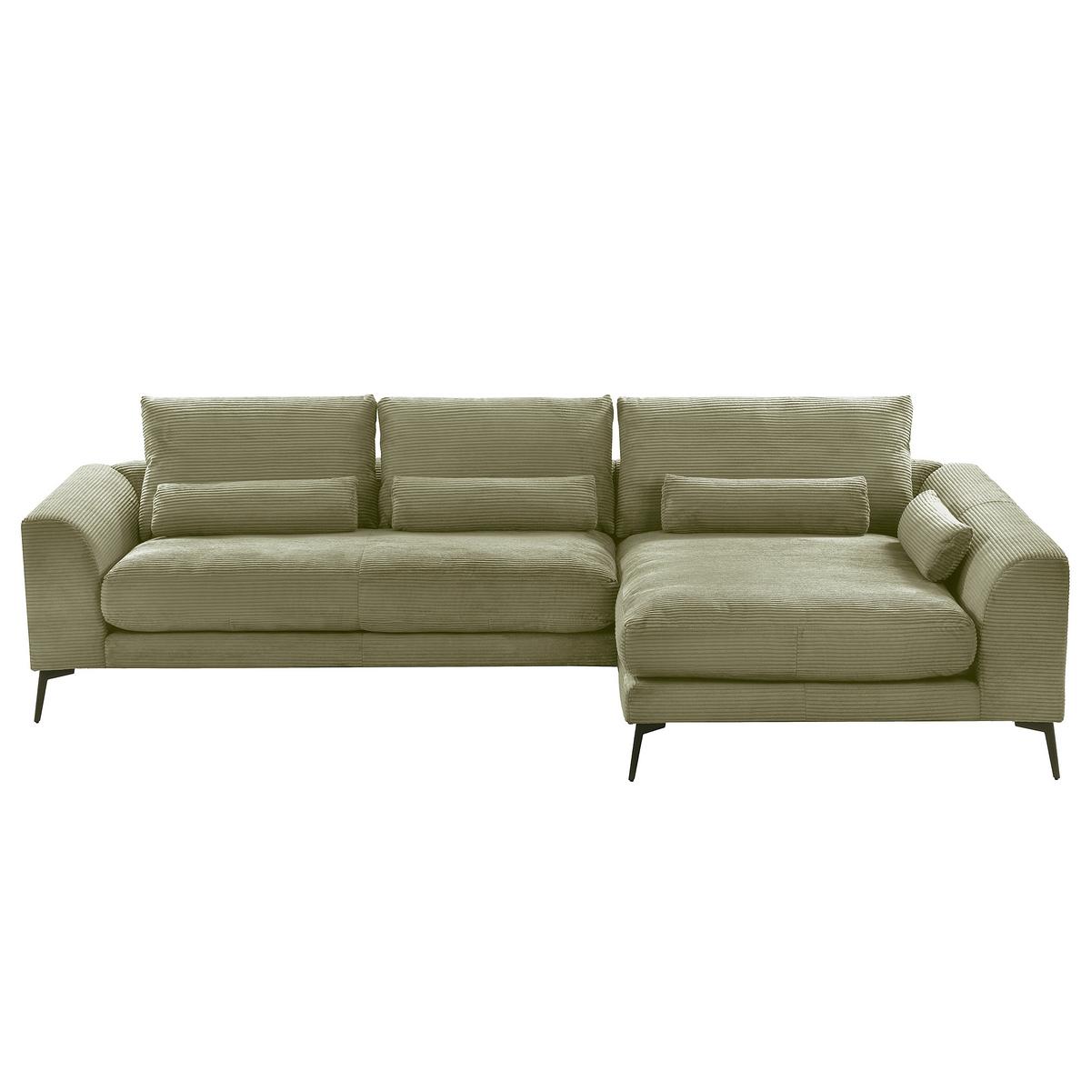 Ecksofa Berlin Cord Olivgrün 313x172 cm - Schwarz/Olivgrün, Design, Textil (313/172cm) - P & B