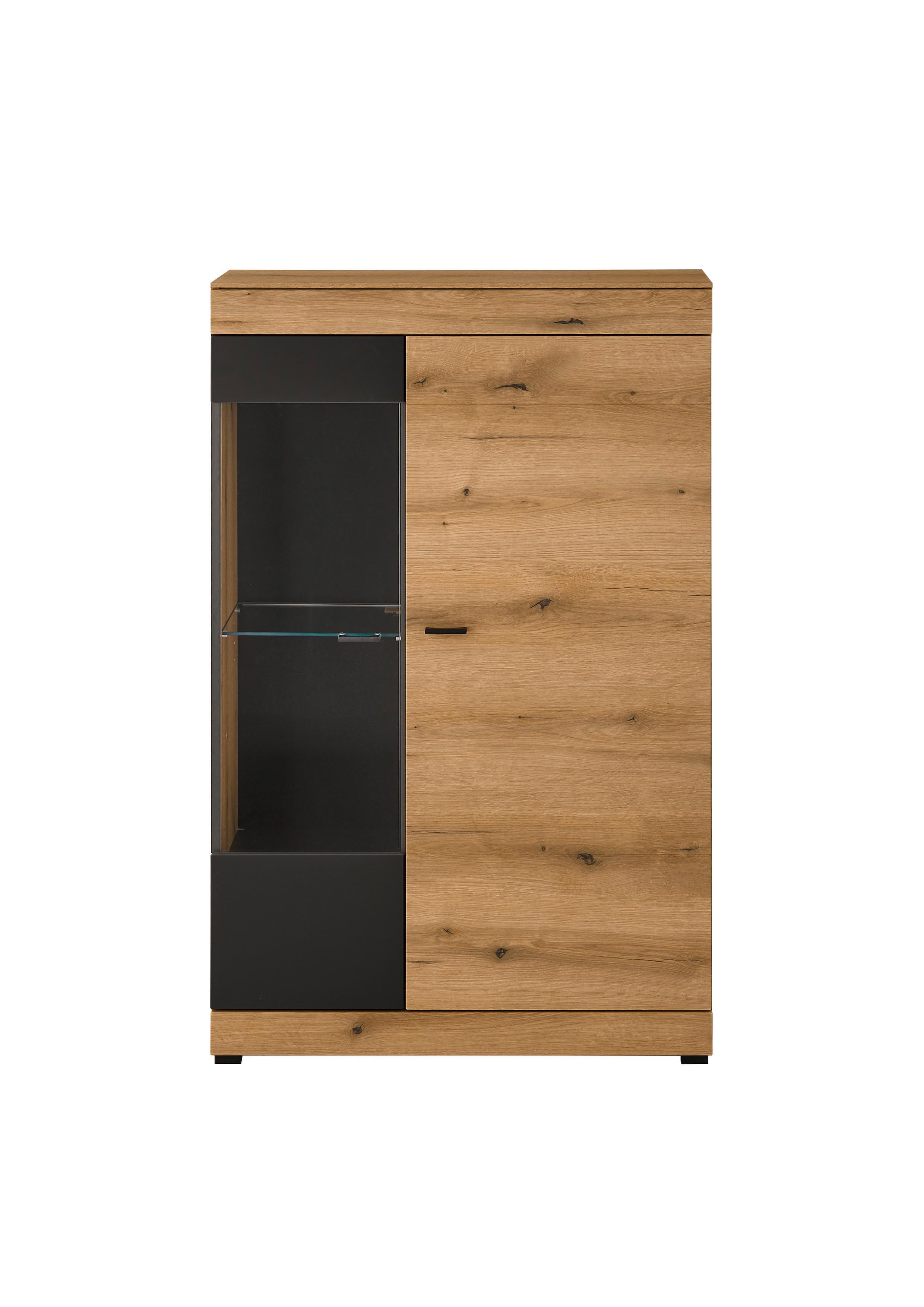 Vitrine Soleto Graphit-/Eichefarben B: 90cm - Eichefarben/Schwarz, Design, Glas/Holzwerkstoff (90/141/35cm) - MID.YOU