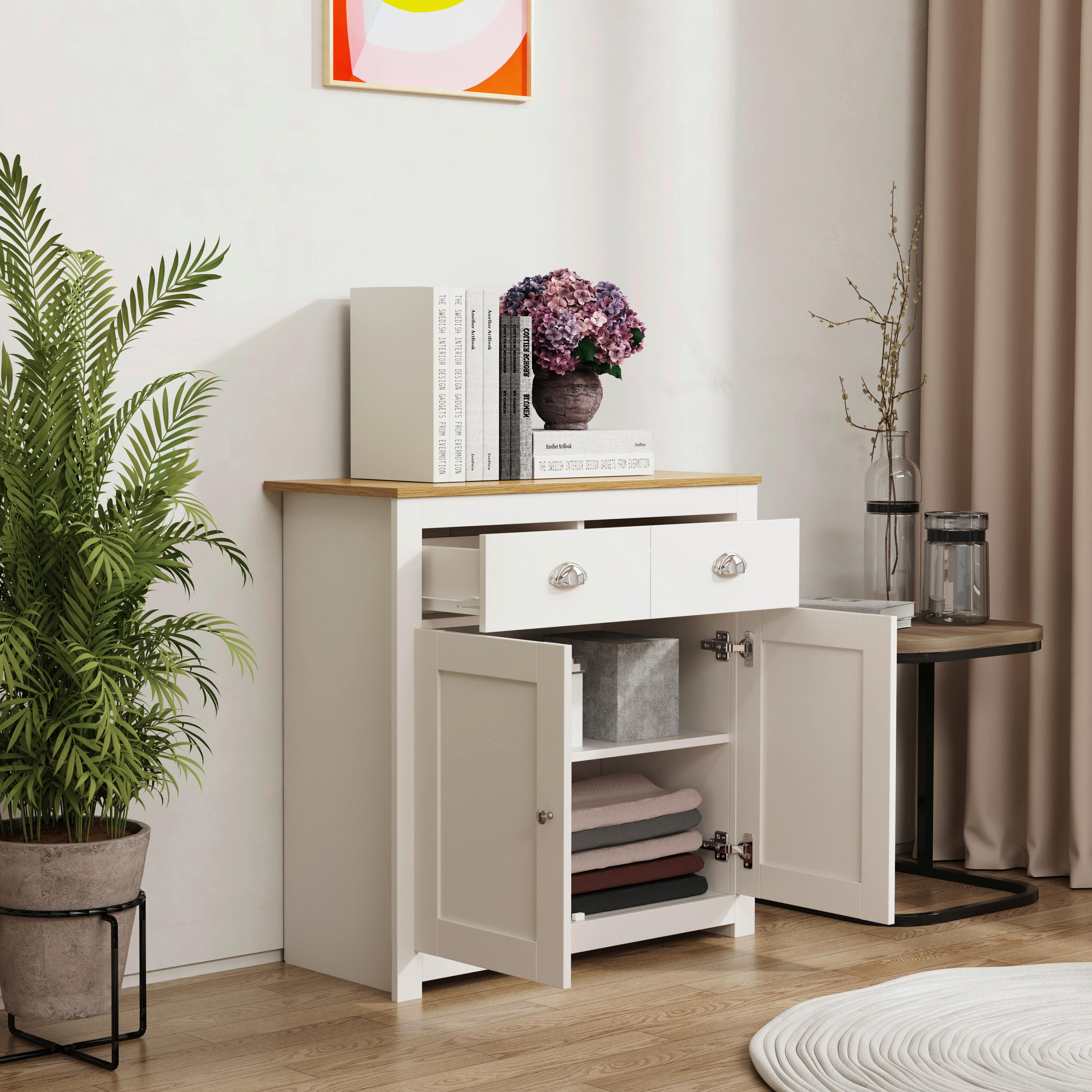 Kommode Balusa Weiß, Eiche Dekor B: 82 cm - Honigeiche/Weiß, LIFESTYLE, Holzwerkstoff (82/81/35cm) - MID.YOU