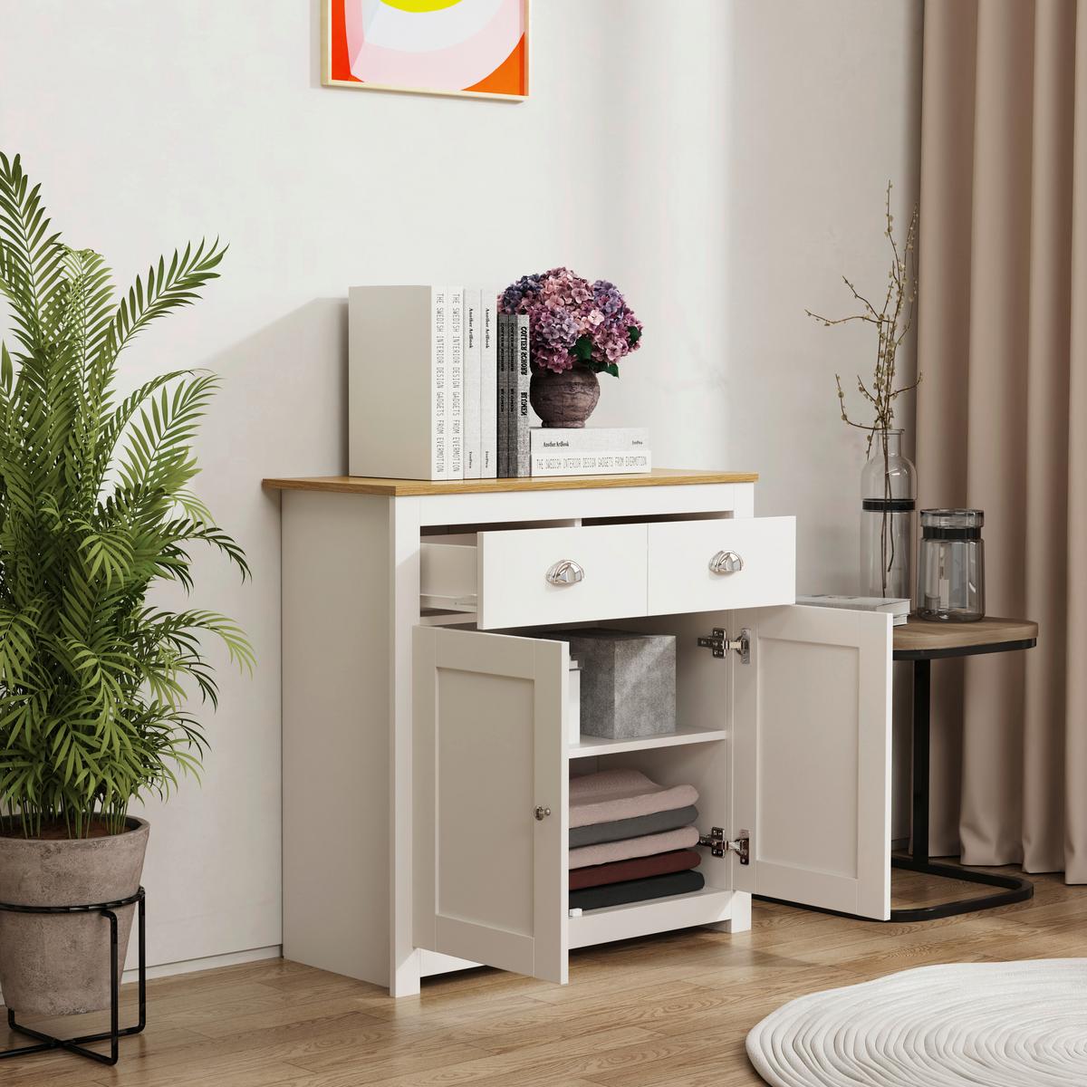 Kommode Balusa Weiß, Eiche Dekor B: 82 cm - Honigeiche/Weiß, LIFESTYLE, Holzwerkstoff (82/81/35cm) - MID.YOU