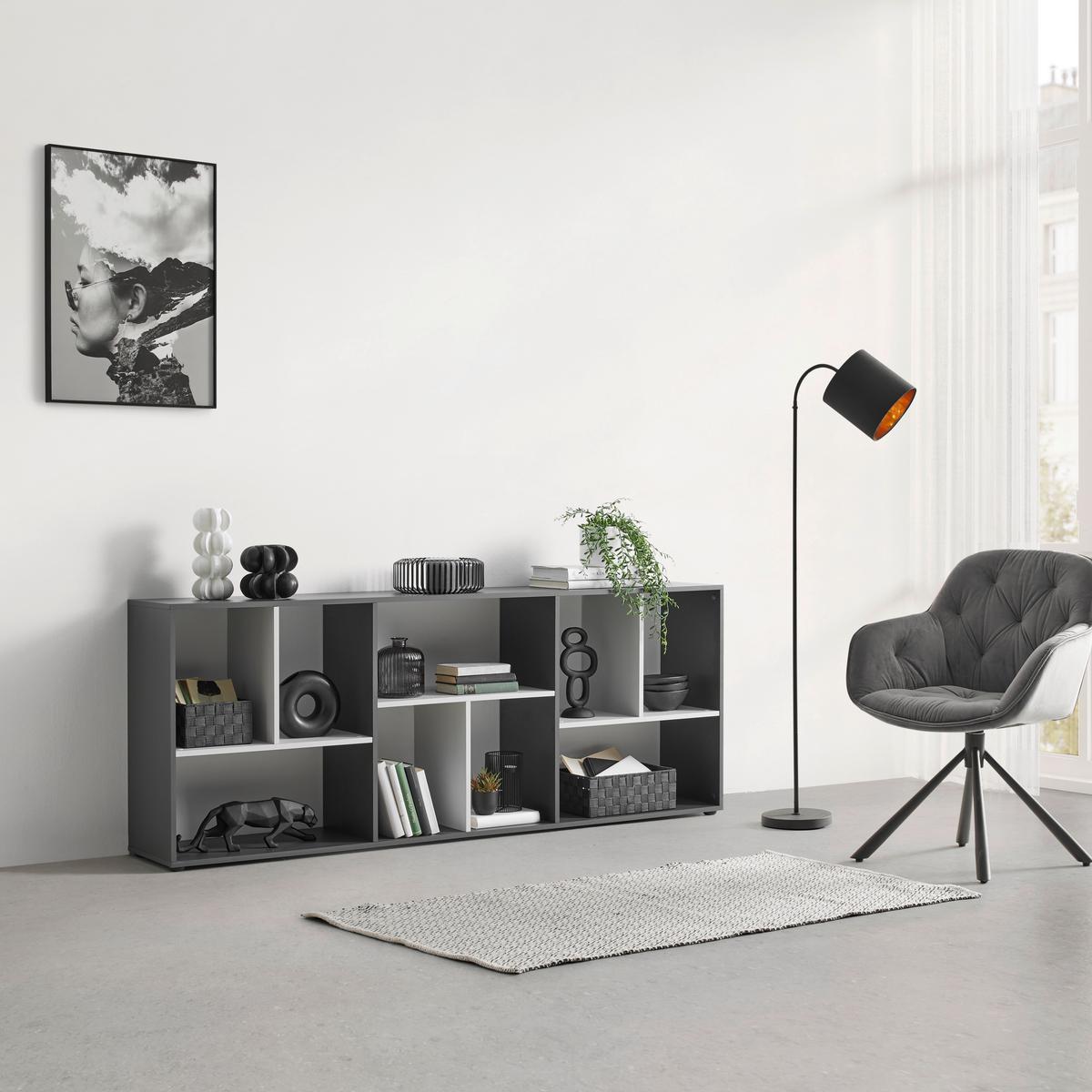 Regal Ibiza antracit/bílá - černá/kašmírová, Konvenční, kompozitní dřevo (71/186/33cm) - Mömax