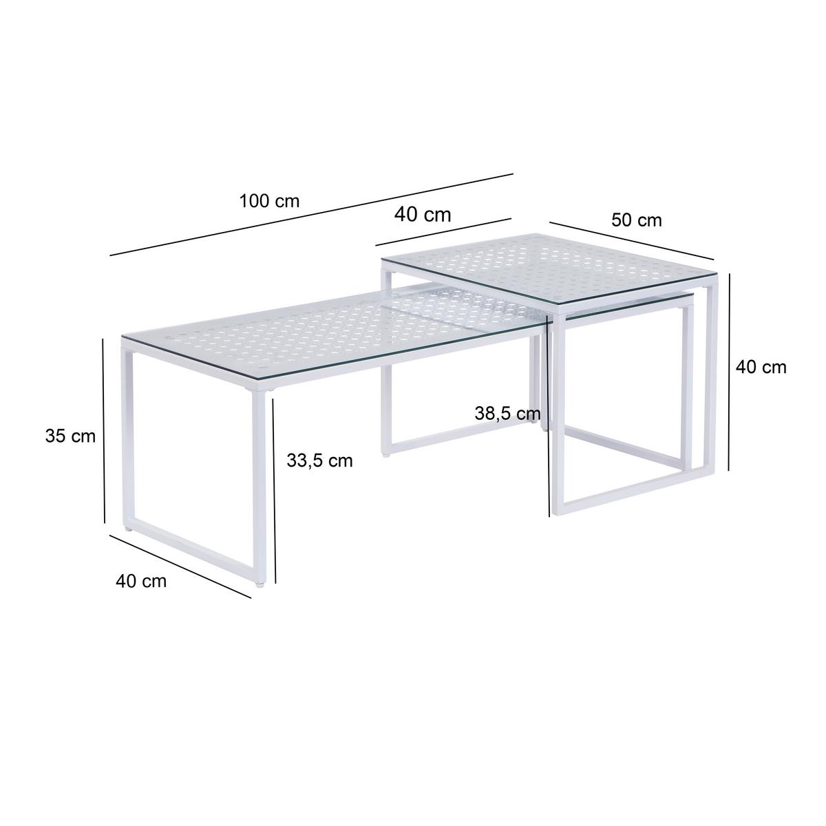SATZTISCH Weiß 2-teilig - Weiß, Design, Glas/Metall (100/40/35cm) - MID.YOU