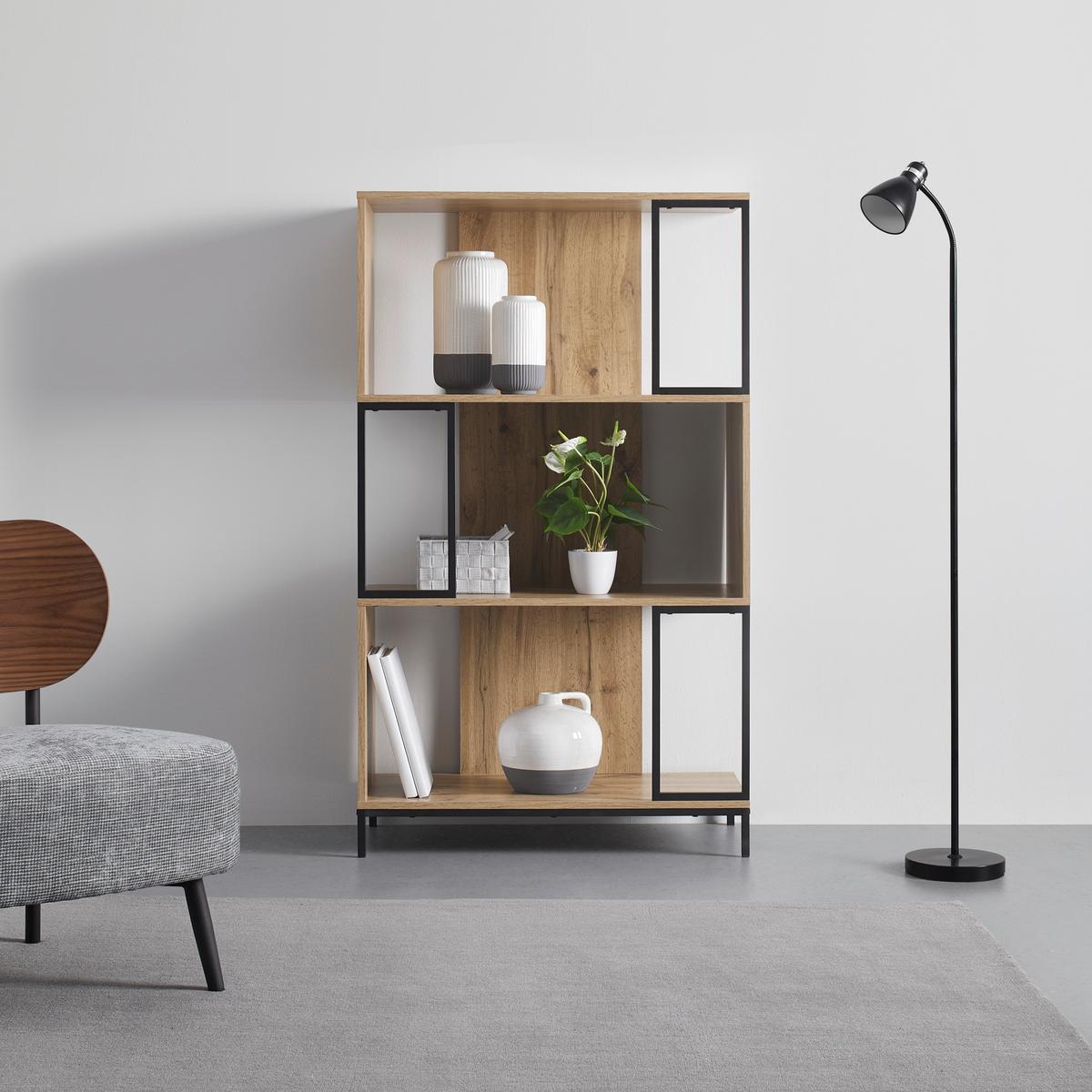 Regal GENY - černá/barvy dubu, Moderní, kov (80/136/40cm) - Bessagi Home