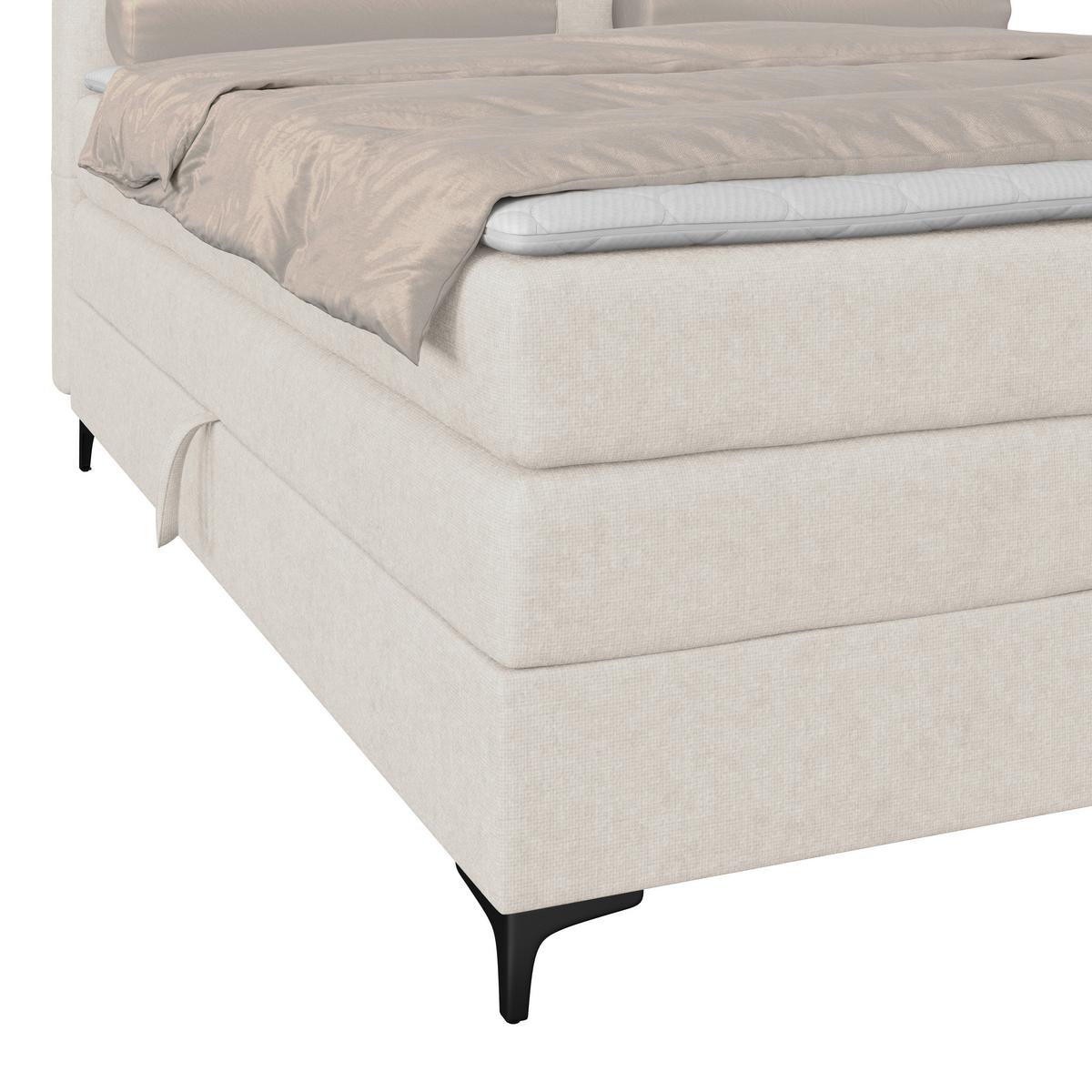 Boxspringbett MITTO Creme 200x200 cm - Creme/Schwarz, KONVENTIONELL, Textil/Metall (200/200cm)