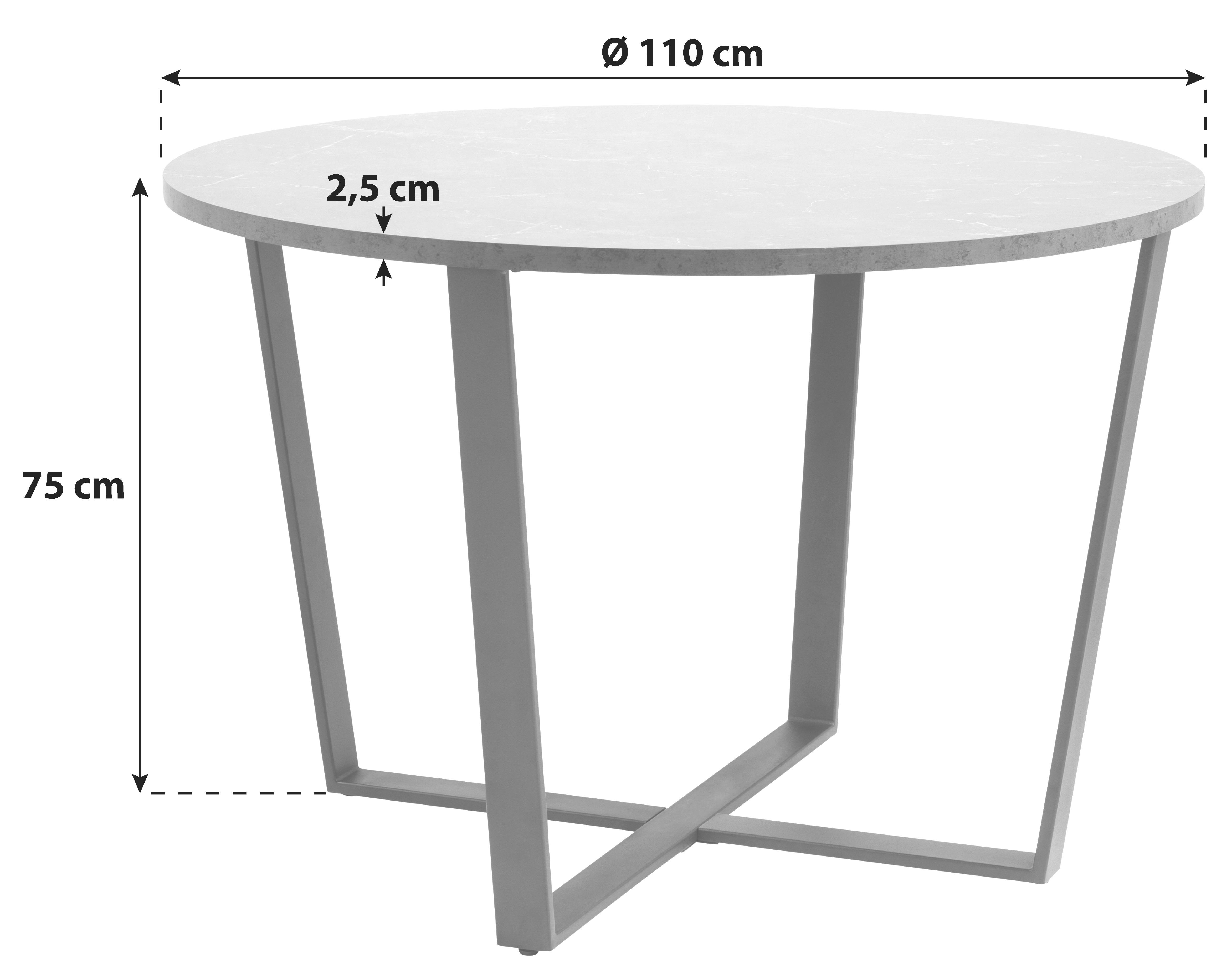 Esstisch Rund Amble Ø 110 Cm Marmor Dekor Schwarz - Schwarz, Basics, Holzwerkstoff/Metall (110/75cm)