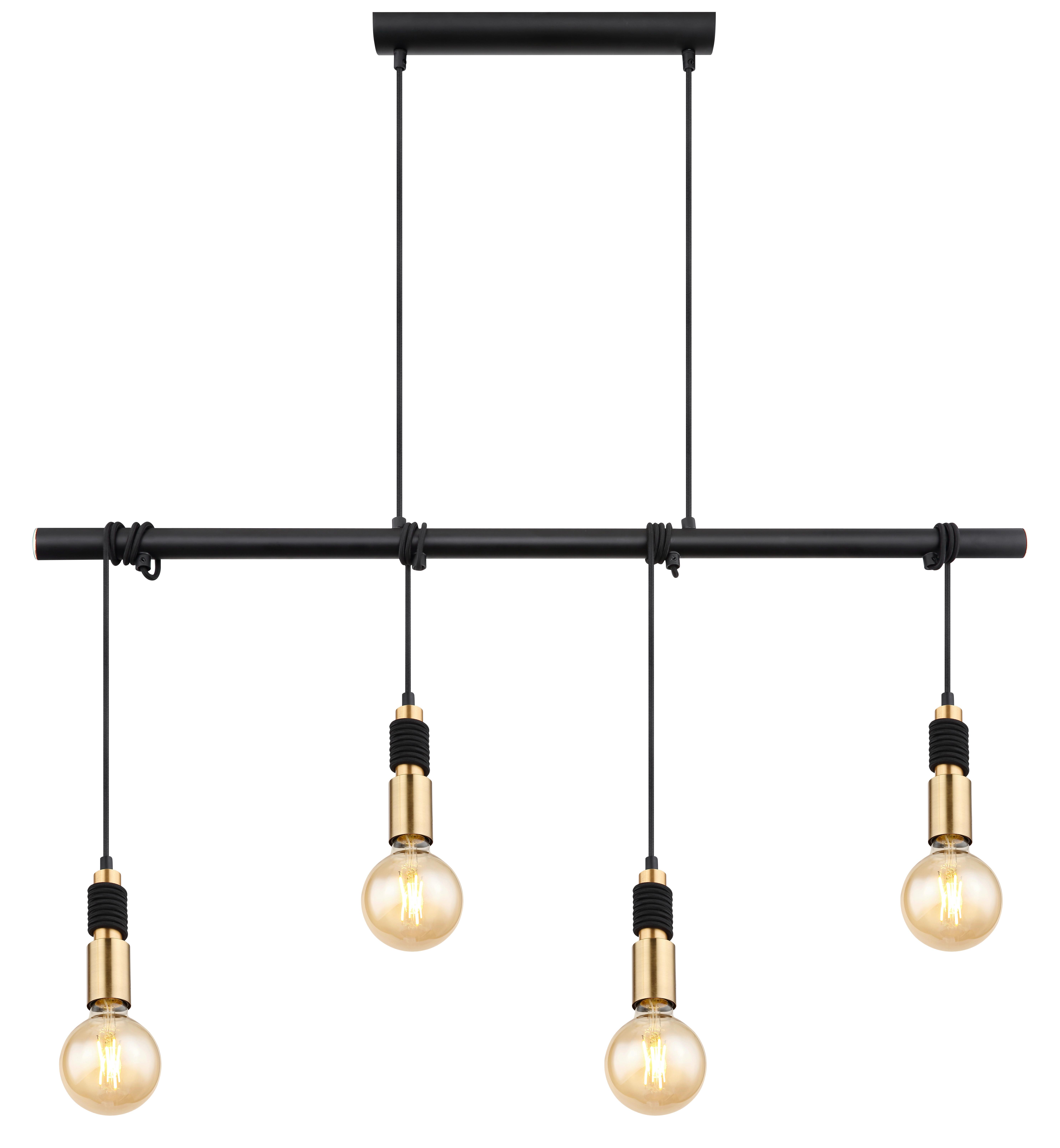 Hängeleuchte H: 120 cm 4-Flammig - Messingfarben/Schwarz, Basics, Metall (100/6/120cm) - Globo