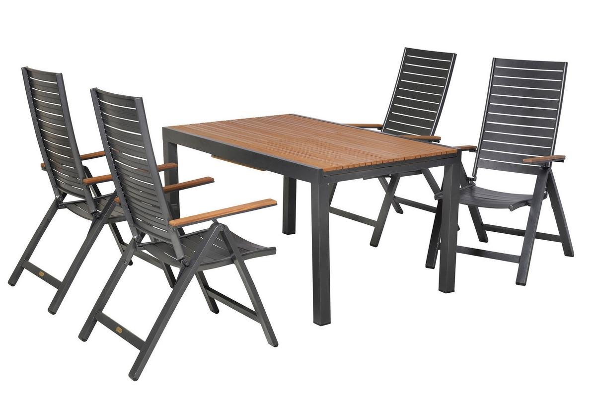 Gartentischgruppe Astros 5 -Teilig. Graphitfarben/Natur - Graphitfarben/Naturfarben, KONVENTIONELL, Kunststoff/Metall - Gardenson