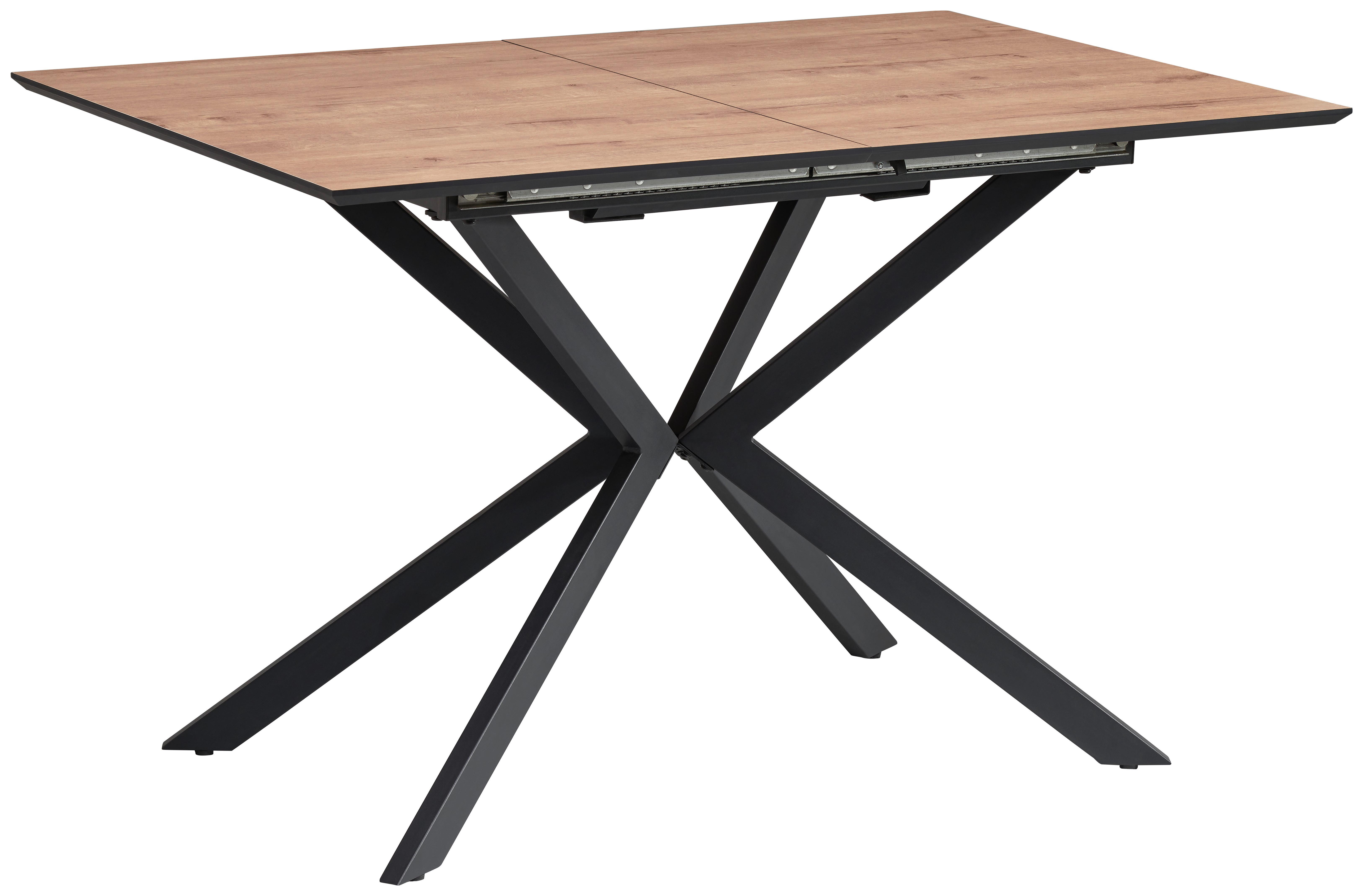 Ausziehtisch Lennox 120 Az Mdf Eiche Dekor, B: 120-160 cm - Eichefarben/Schwarz, KONVENTIONELL, Holzwerkstoff/Metall (120-160/76/80cm) - MID.YOU