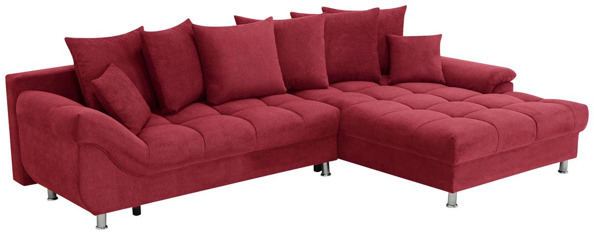 Ecksofa Erice Rot S: 312x198 cm - Chromfarben/Rot, Design, Textil (312/198cm) - Livetastic