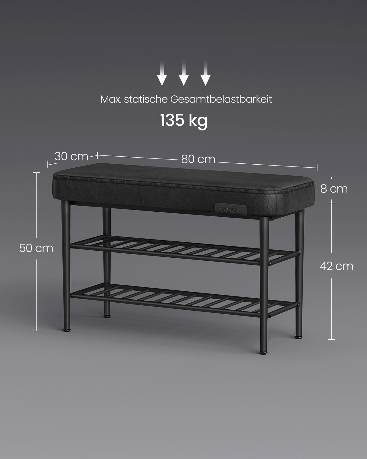 Schuhbank Schwarz B: 80 Cm - Schwarz, Trend, Textil/Metall (80/50/30cm) - MID.YOU