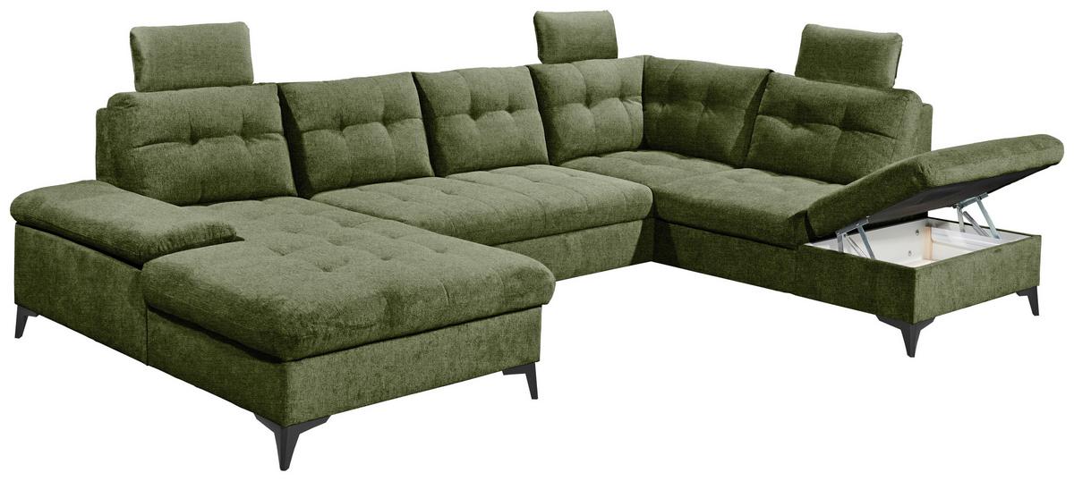 Wohnlandschaft Durban Mit Bettfunktion Olivgrün - Schwarz/Olivgrün, KONVENTIONELL, Textil (170/324/218cm) - MID.YOU