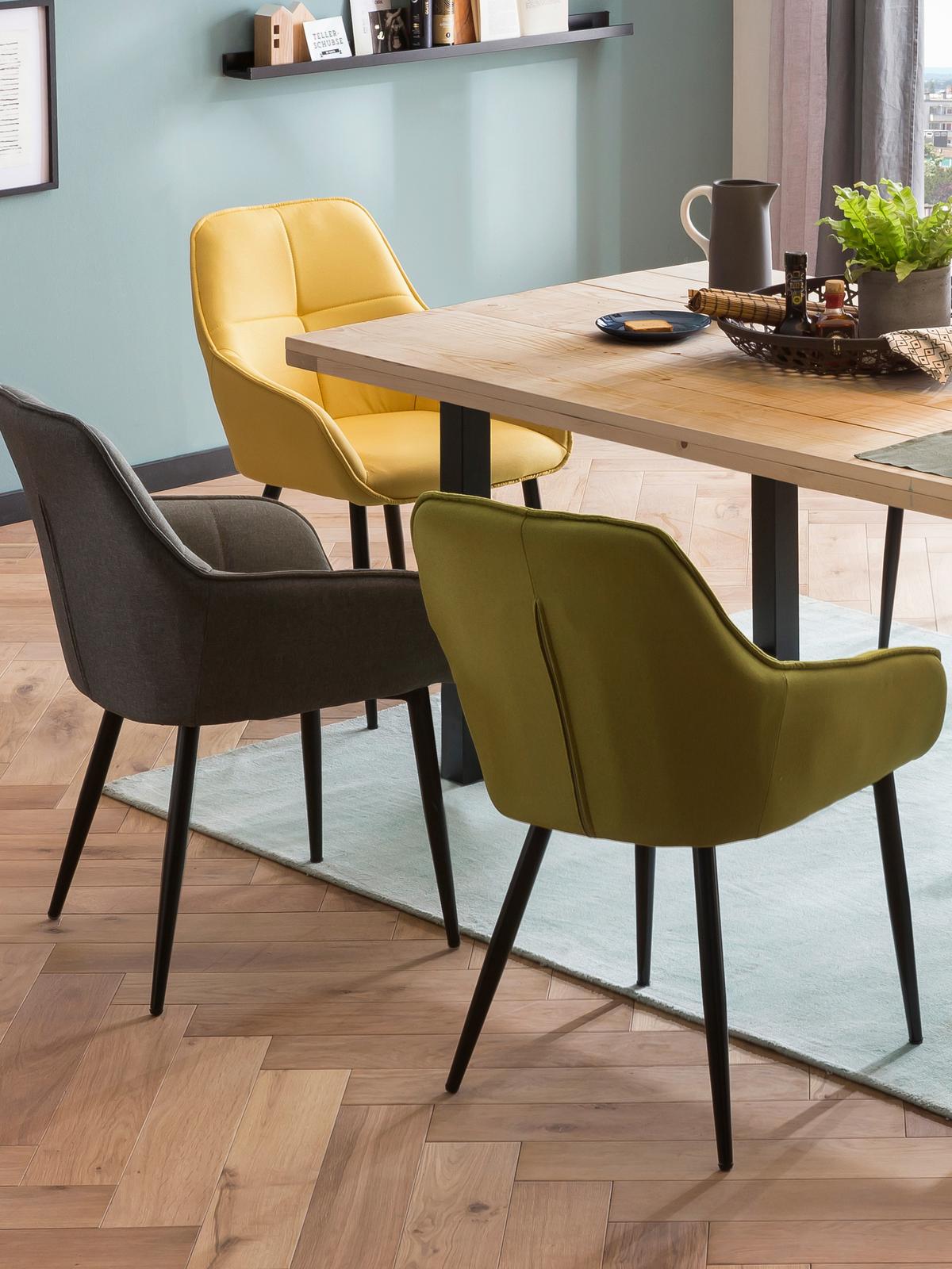 Armlehnstuhl Leinen Grün, B: 55cm - Schwarz/Grün, Design, Textil/Metall (55/86/46cm) - Livetastic