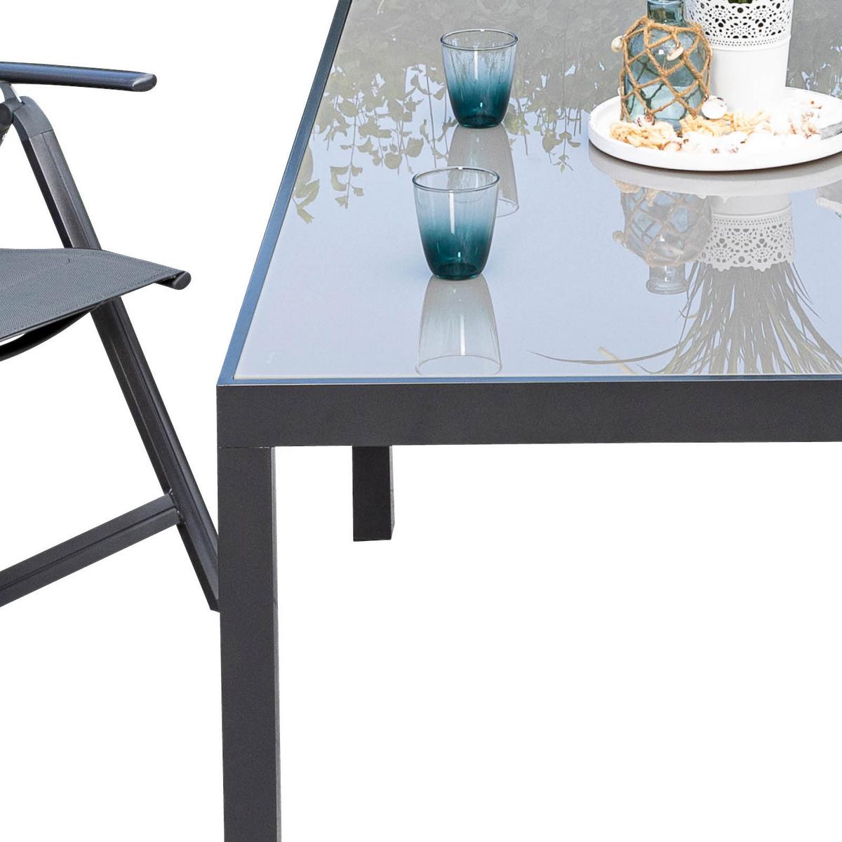 Gartengarnitur 5-Tlg. Taviano Metall/Textil/Glas - Graphitfarben/Grau, ROMANTIK / LANDHAUS, Glas/Textil - Gardenson