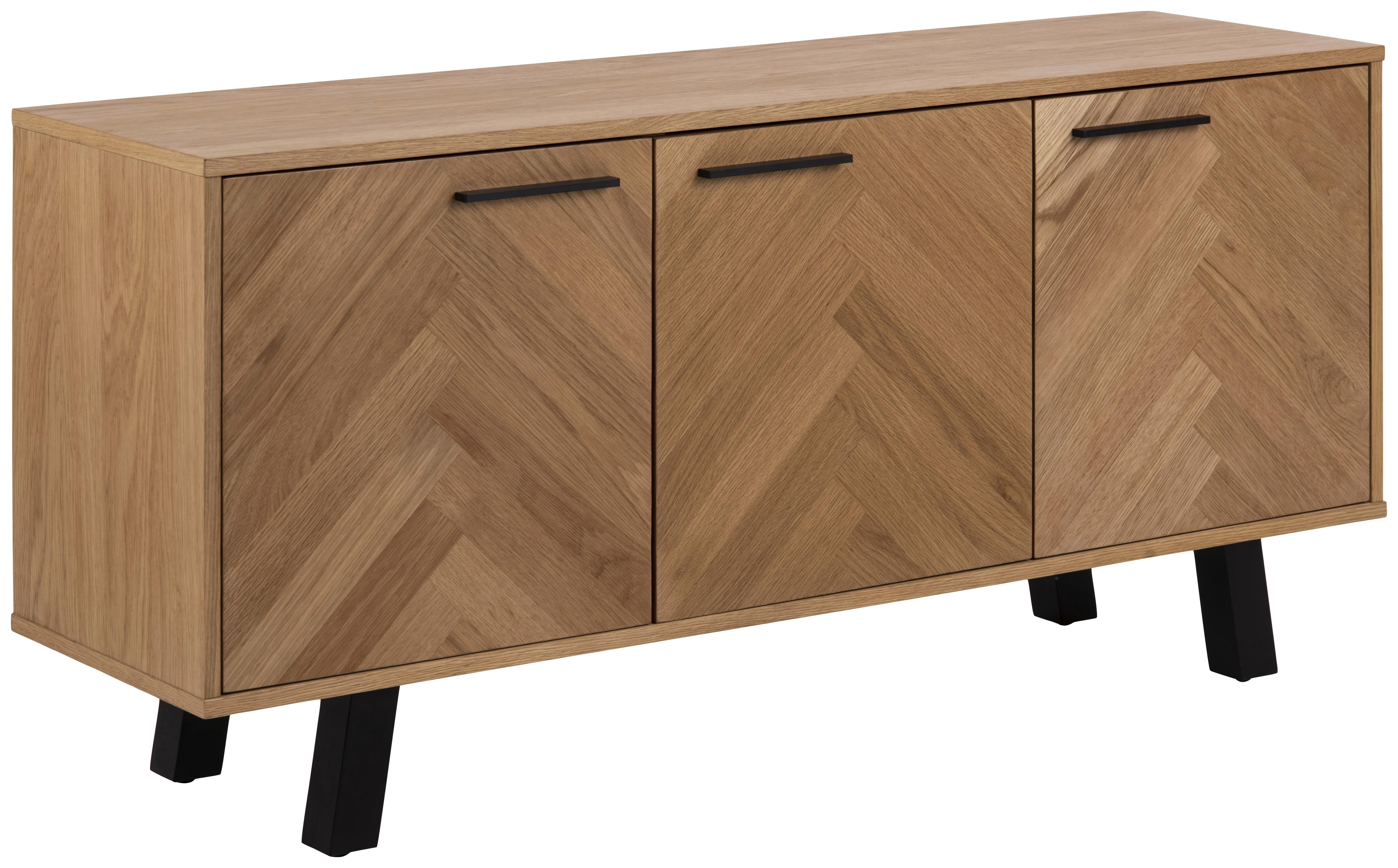 Sideboard Brighton B: 150 Cm Eiche Dekor 3-Türig - Eichefarben/Schwarz, KONVENTIONELL, Holzwerkstoff (150/71/40cm) - MID.YOU