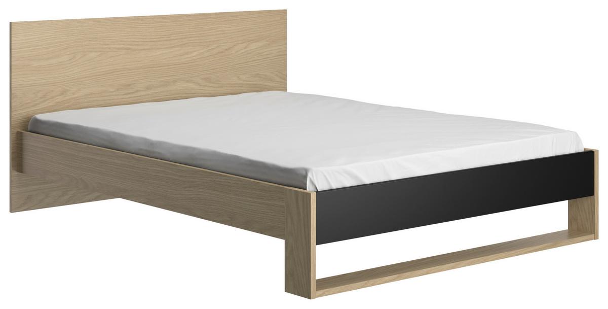 Bett NAEL 140x200 cm - Eichefarben/Schwarz, Basics, Holzwerkstoff (140/200cm)