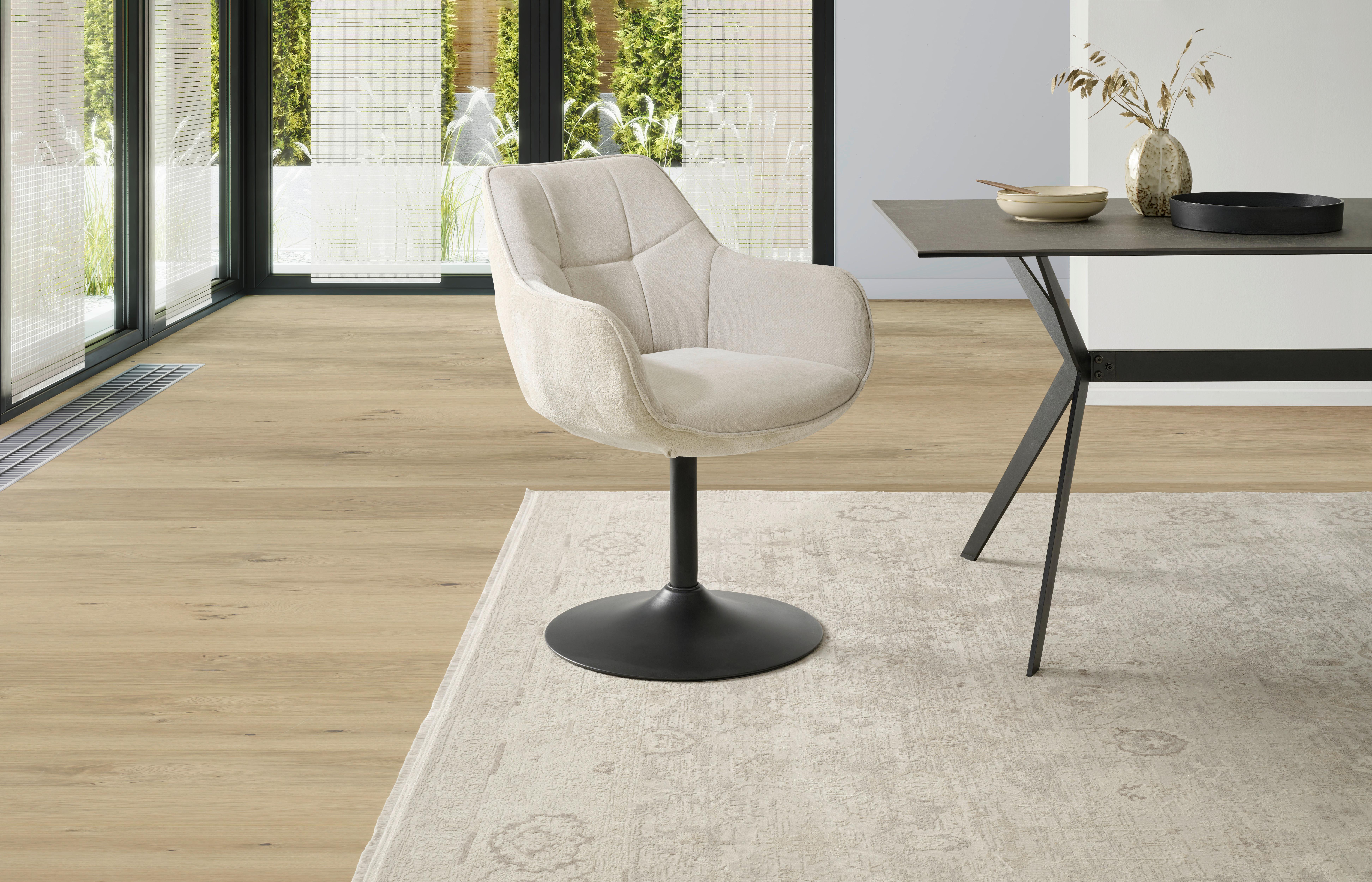 Armlehnstuhl Kaleo Chenille Beige, B: 63 cm - Beige/Schwarz, KONVENTIONELL, Textil/Metall (63/87/64cm) - MID.YOU