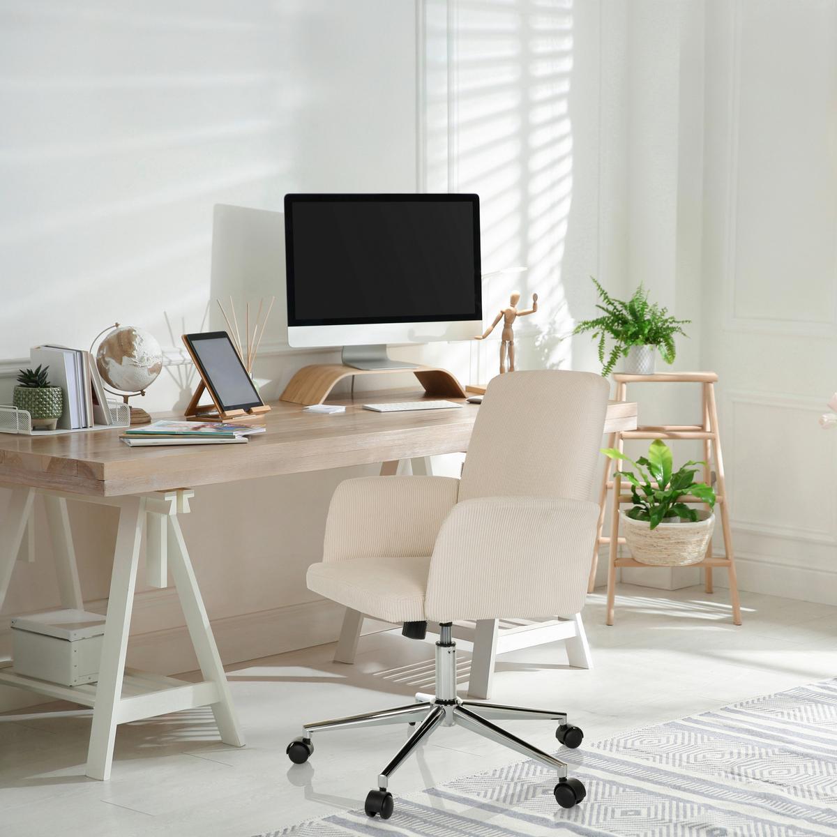 Drehstuhl Solao Cord Beige B: 70 cm - Beige/Silberfarben, MODERN, Kunststoff/Textil (70/93-103/70cm) - MID.YOU