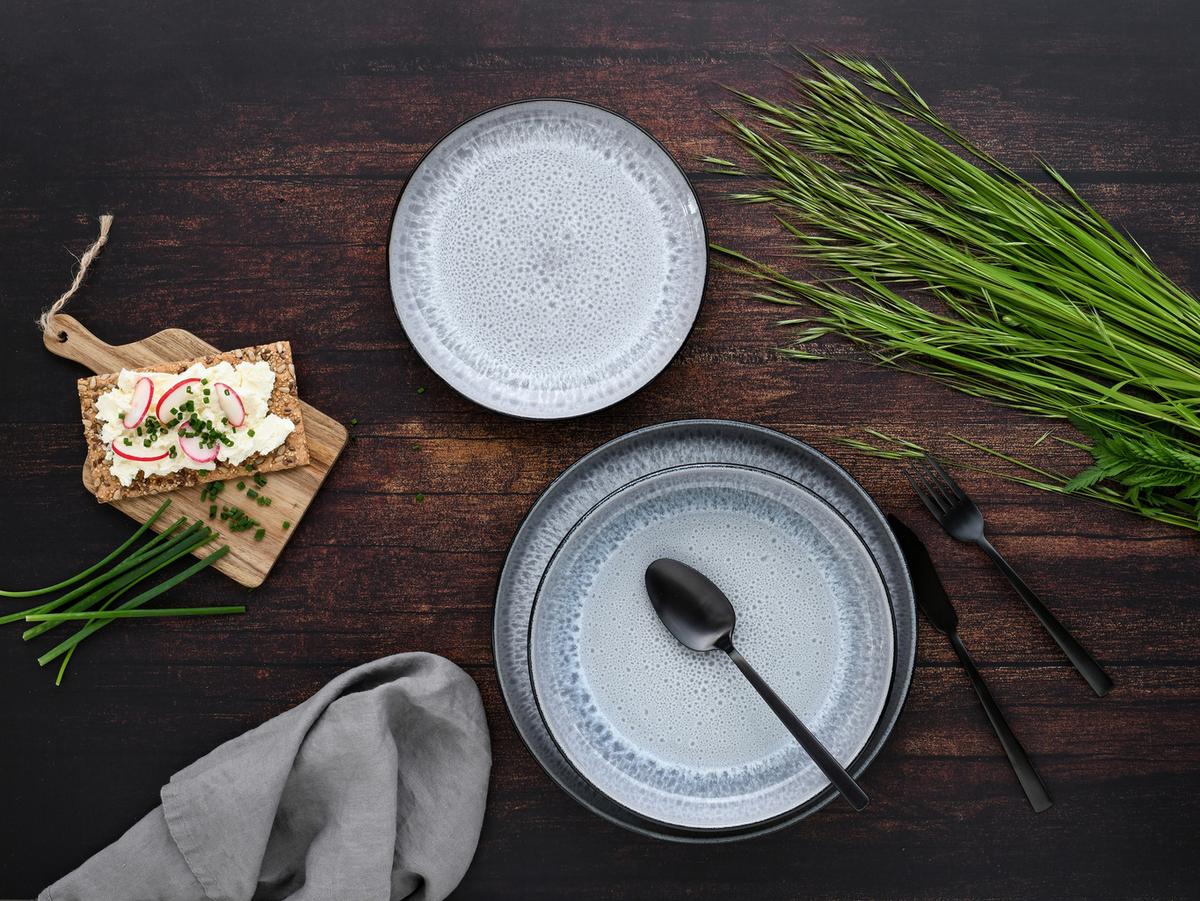 Jídelní souprava 18-dílná - světle šedá, Trend, keramika - Creatable