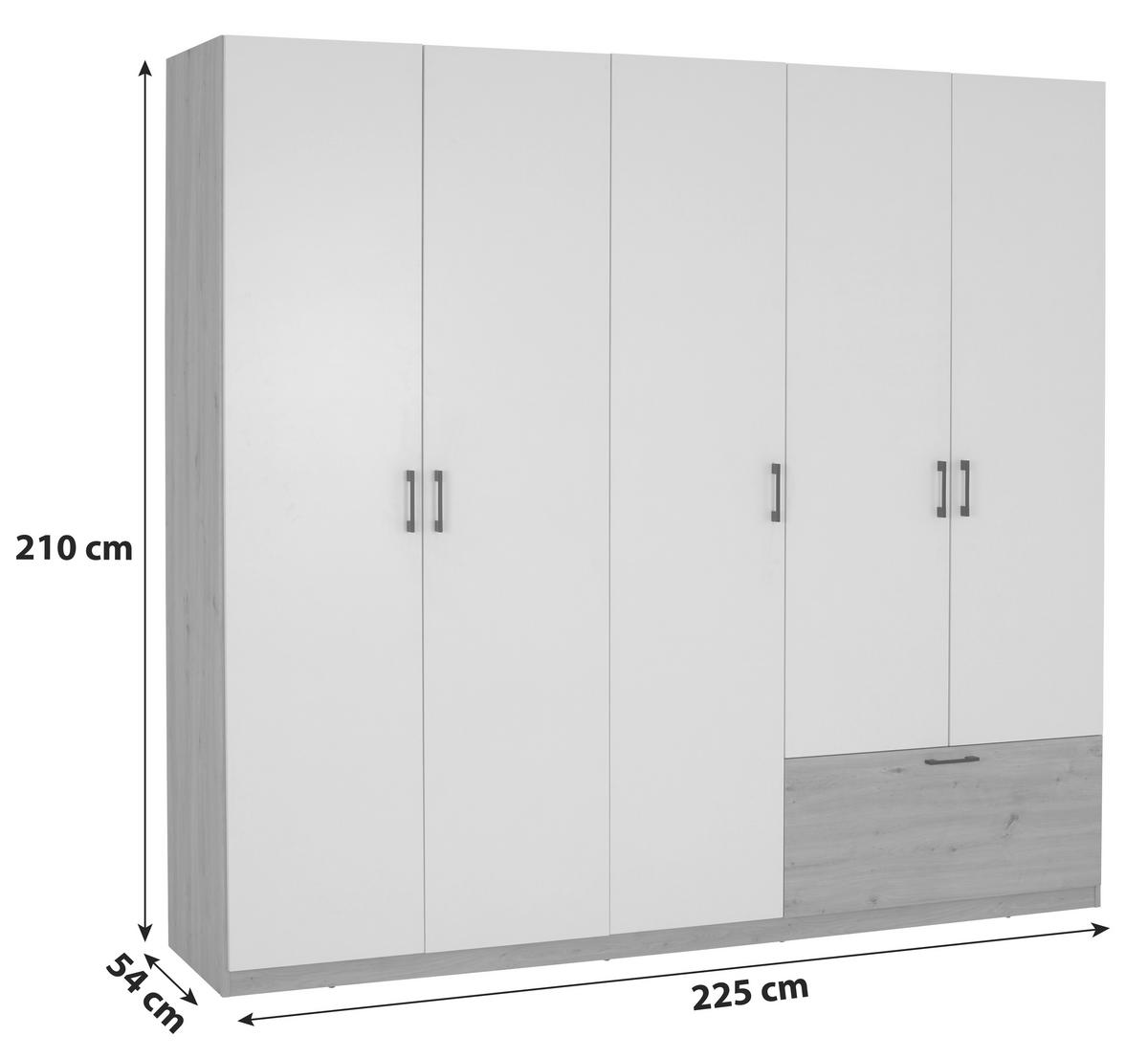 Nyílóajtós Szekrény Mila 225/210 Cm - Artisan tölgy/fehér, Konventionell, faalapú anyag (225/210/54cm)