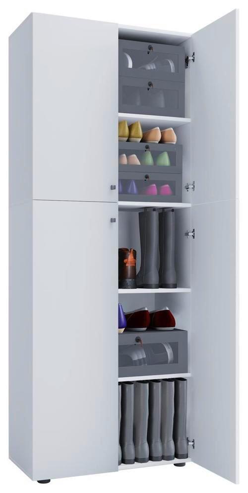 Schuhschrank Lona Weiß Dekor 4-Türig Hoch B: 70 cm - Schwarz/Weiß, KONVENTIONELL, Holzwerkstoff (70/182/37cm) - MID.YOU