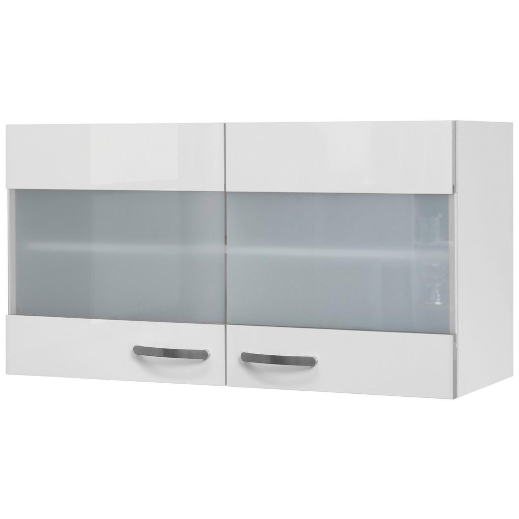 Küchenoberschrank Alba B:100 cm Weiß 2 Drehtüren mit Glas