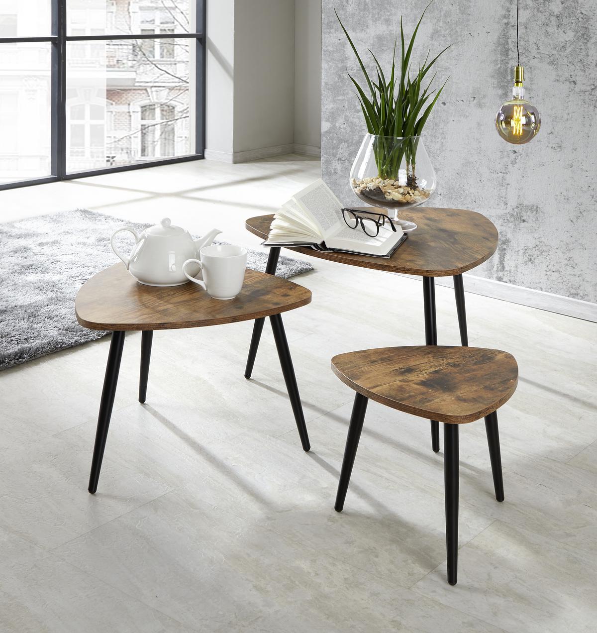 Couchtisch 3er Set Rocky, Naturfarben/schwarz - Schwarz/Naturfarben, MODERN, Holzwerkstoff/Metall (62/48/34,5/41/35/30cm) - Luca Bessoni